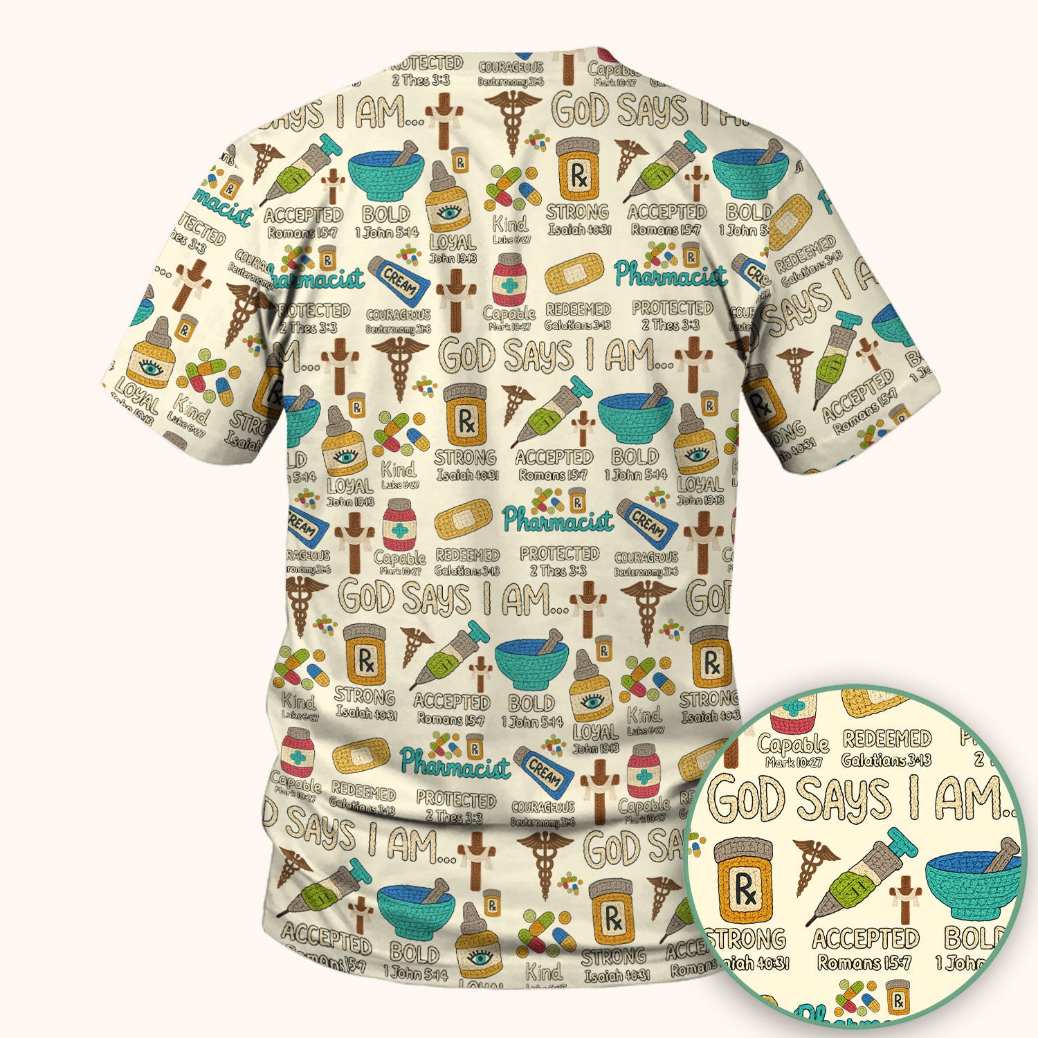 God Says I Am Pharmacist Scrub Top - Christian Pharmacy Scrubs for Women - Faith Inspired Medical Uniform - Bible Verse Nurse Shirt