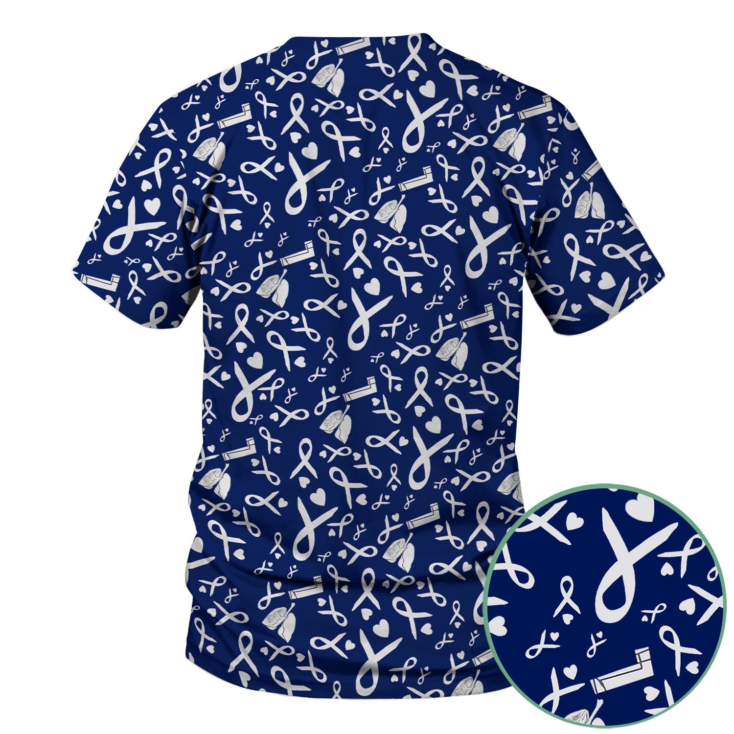 Lung Cancer Awareness Nurse Scrub Top - Gray Ribbon Inhaler & Lungs Pattern - COPD Asthma Medical Uniform Gift for RN LPN CNA