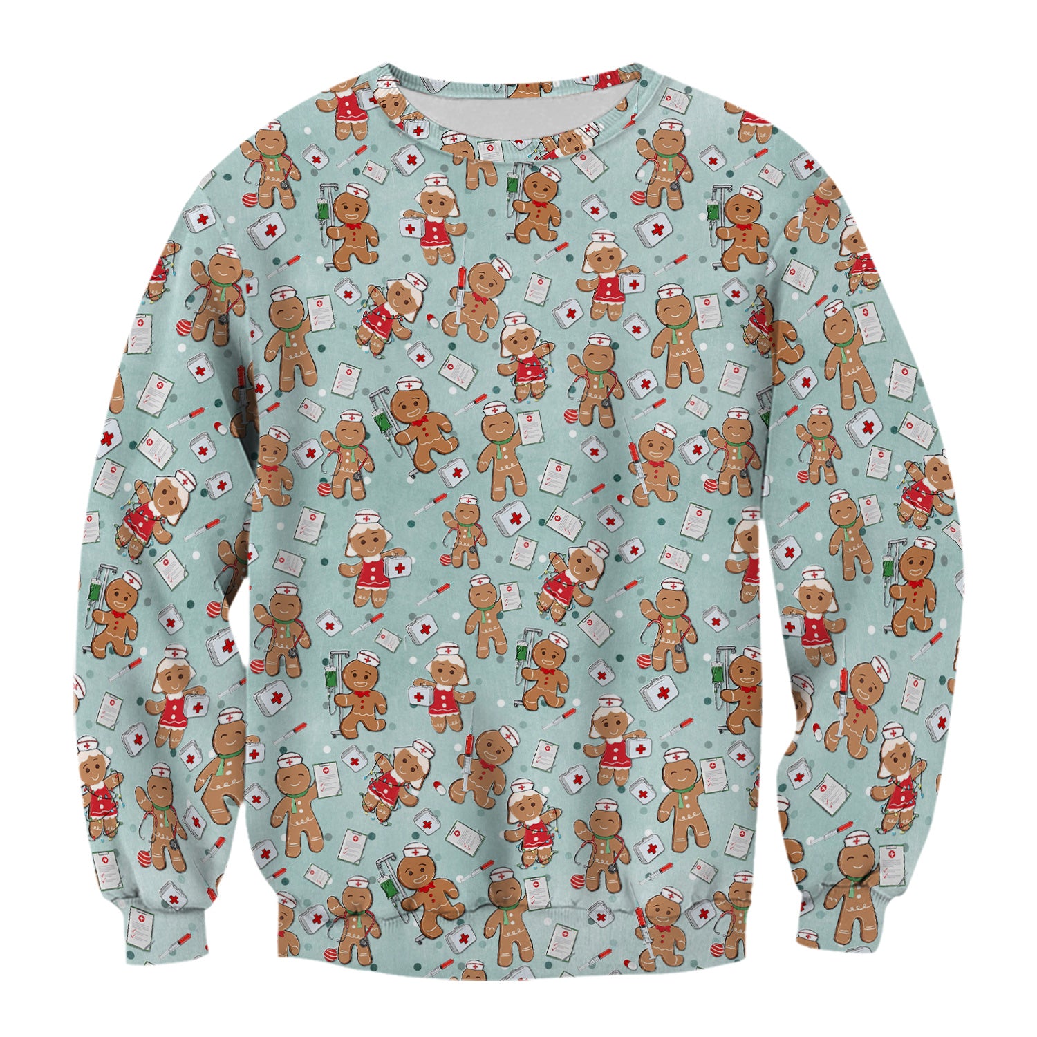 Cute Nurse Christmas Scrub Top - Funny Gingerbread Man & Medical Design - Gift for Women RN LPN & Pediatric Nurses