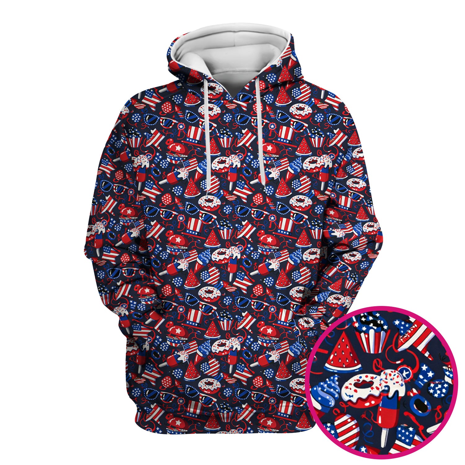Cute Patriotic 4th of July Print V Neck Scrub Top for Nurses, Red Blue Medical Uniform