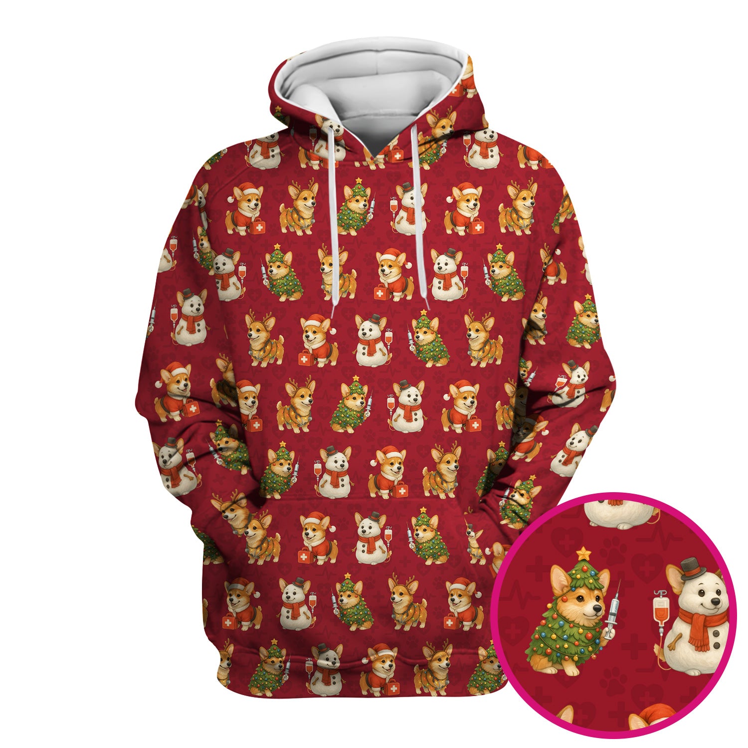Cute Christmas Corgi Scrubs - Festive Pattern Scrub Top for Women - Cozy Holiday Nurse Scrubs Gift for Dog Lovers