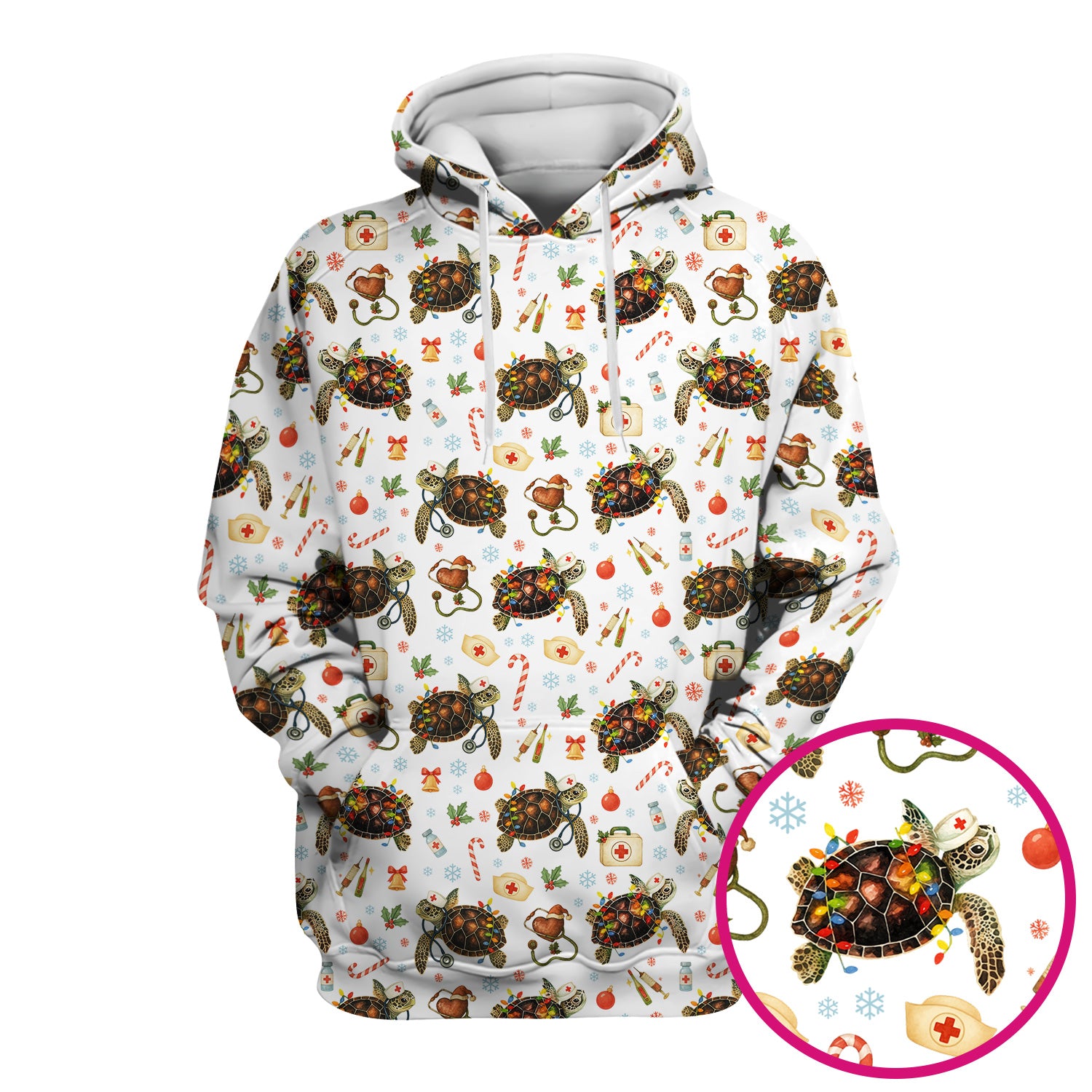 Funny Christmas Scrub Top - Sea Turtle with Xmas Lights Shirt - Holiday Nurse Scrubs for Women