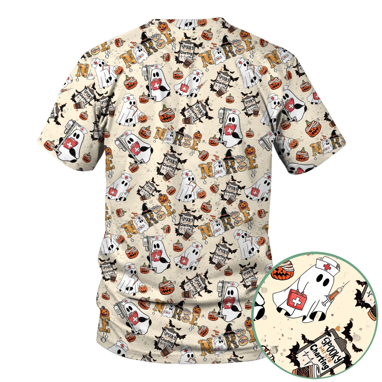 Halloween Scrub Top - Spooky But Still Charting - Funny Scrubs for Nurses - Horror Pumpkin Nursing Uniform