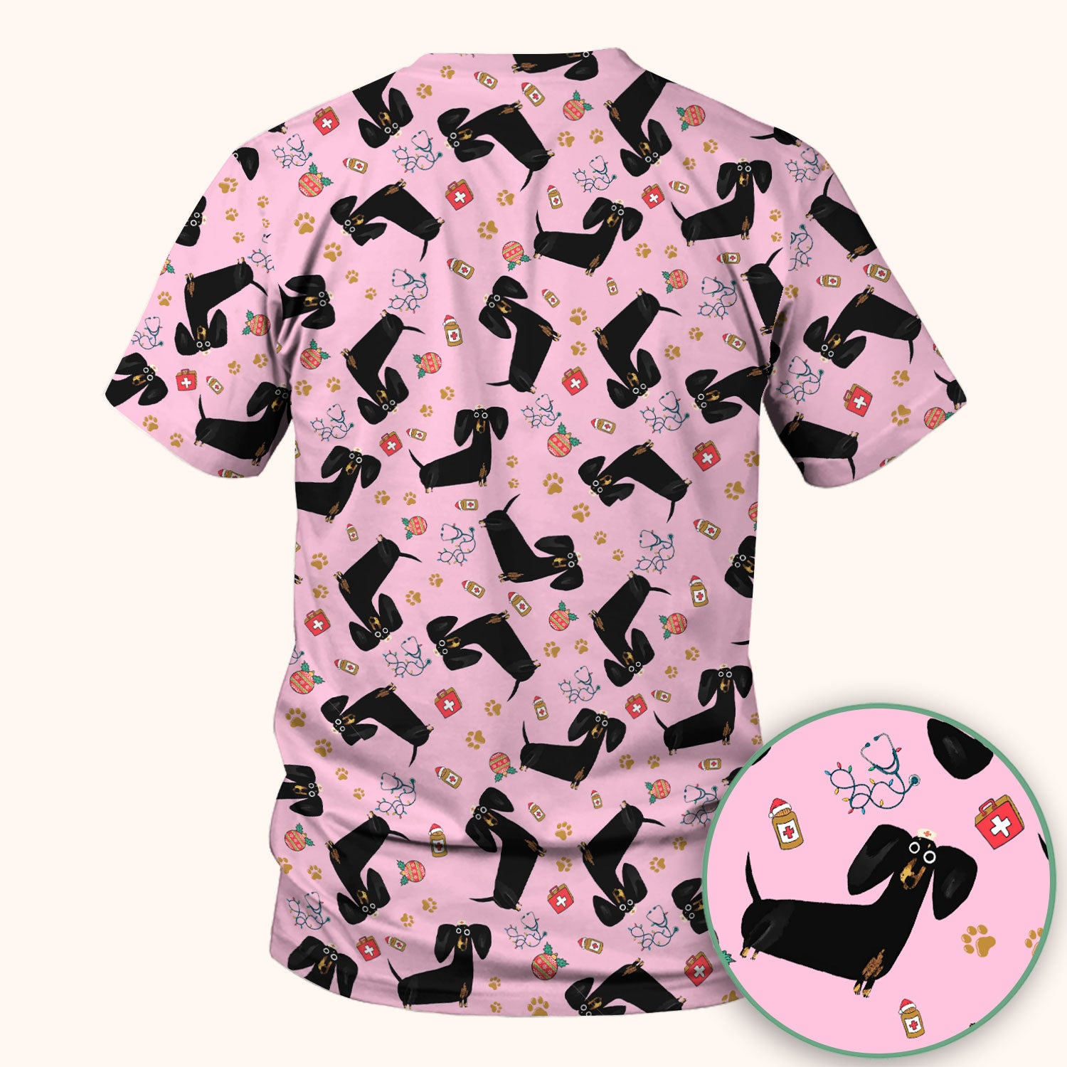 Funny Black Dachshund Scrub Top for Nurses - Cute Wiener Dog Medical Shirt - Puppy Lover Nursing Gift for Women