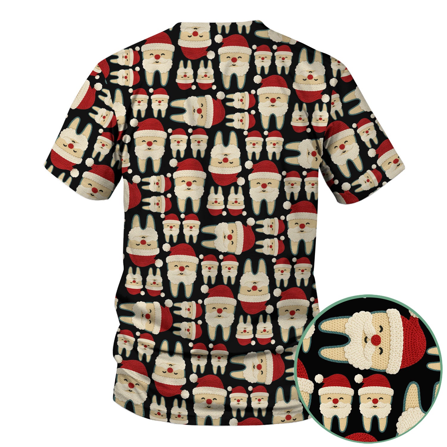 Christmas Tooth Scrub Top - Cute Santa Tooth Pattern for Dentists & Hygienists - Crochet Style Holiday Medical Uniform for Women