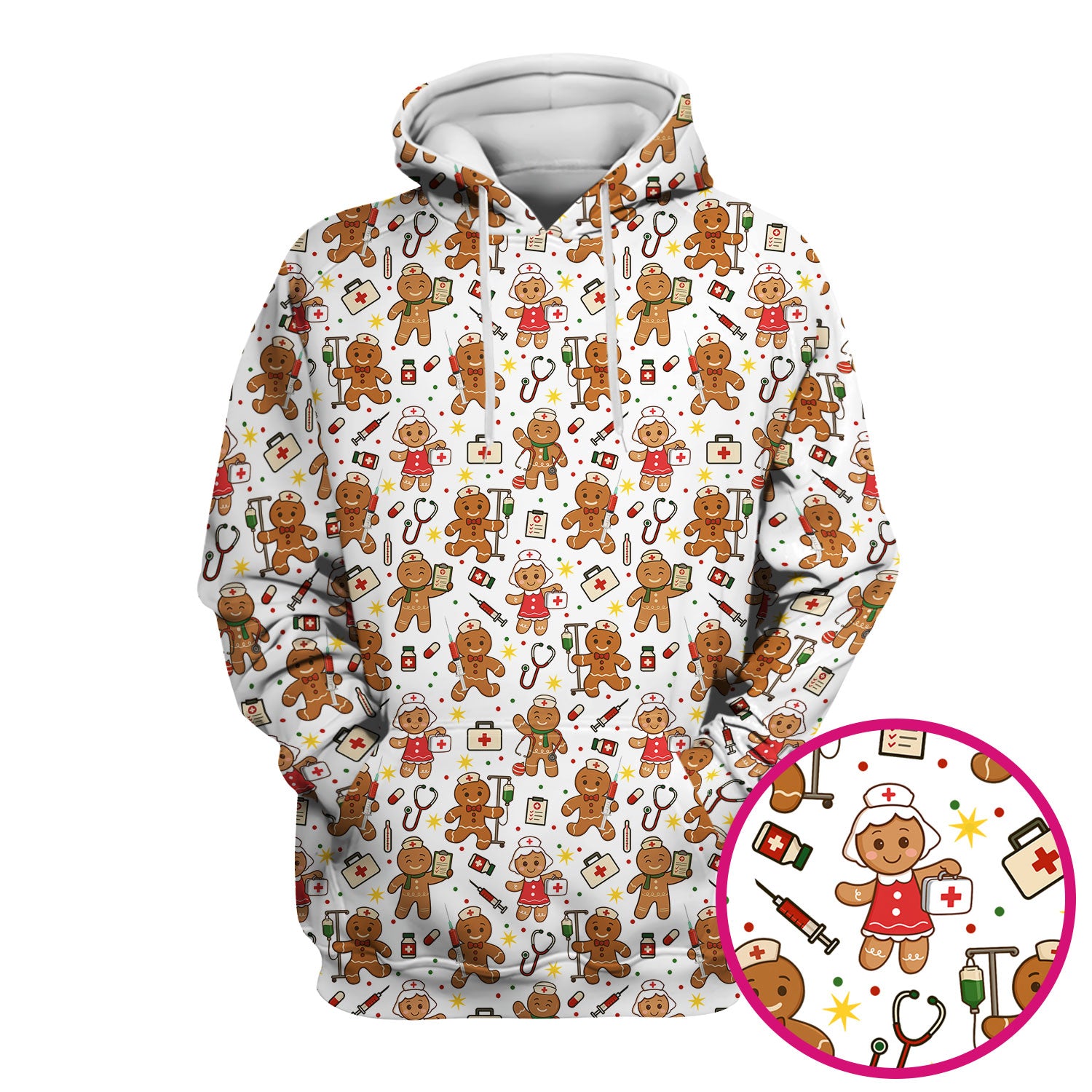 Gingerbread Christmas Nurse Scrub Top - Cute Holiday Cookie Pattern Shirt for Women - Funny Festive Nursing Gift for RN LPN CNA