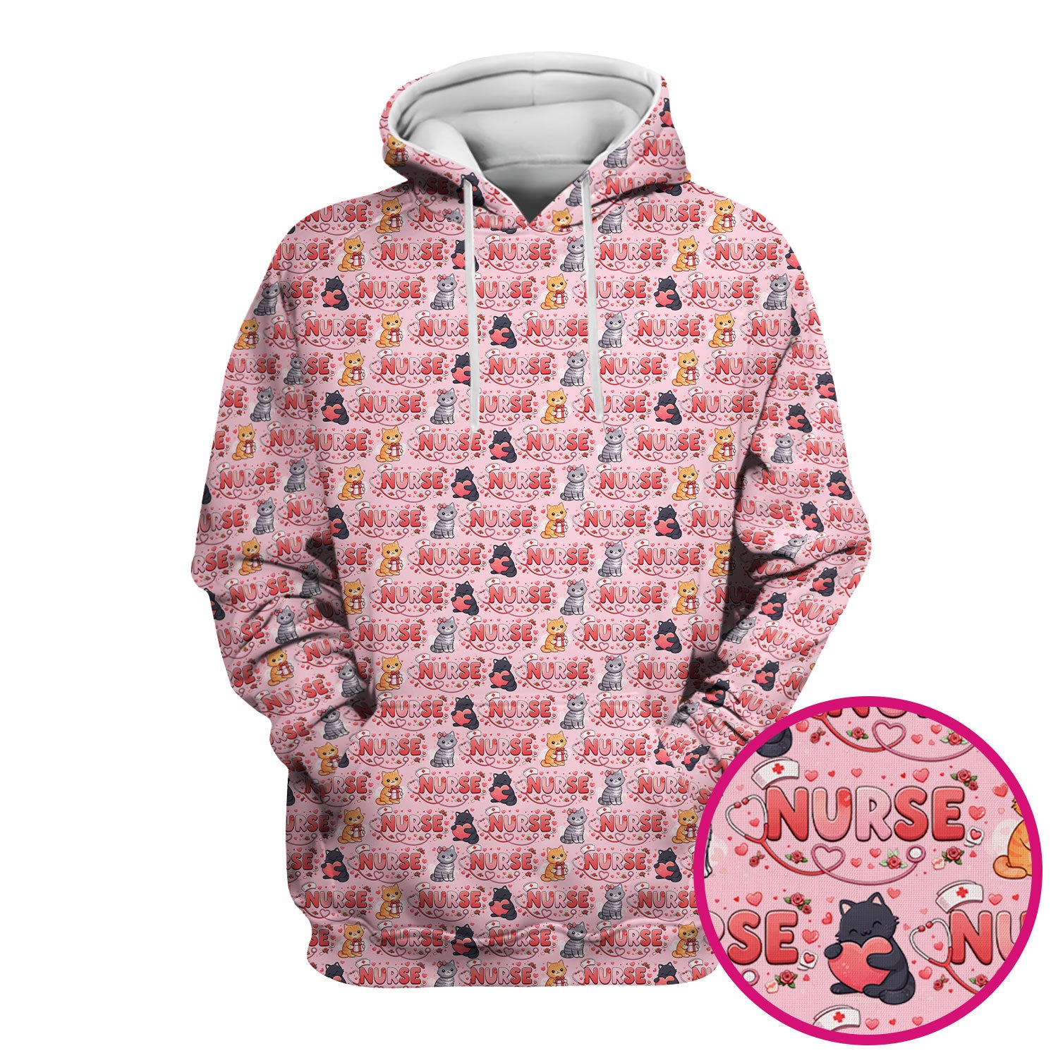 Nurse Cat Heart Pattern Valentine Scrub Top, Comfortable Scrubs for Nurses