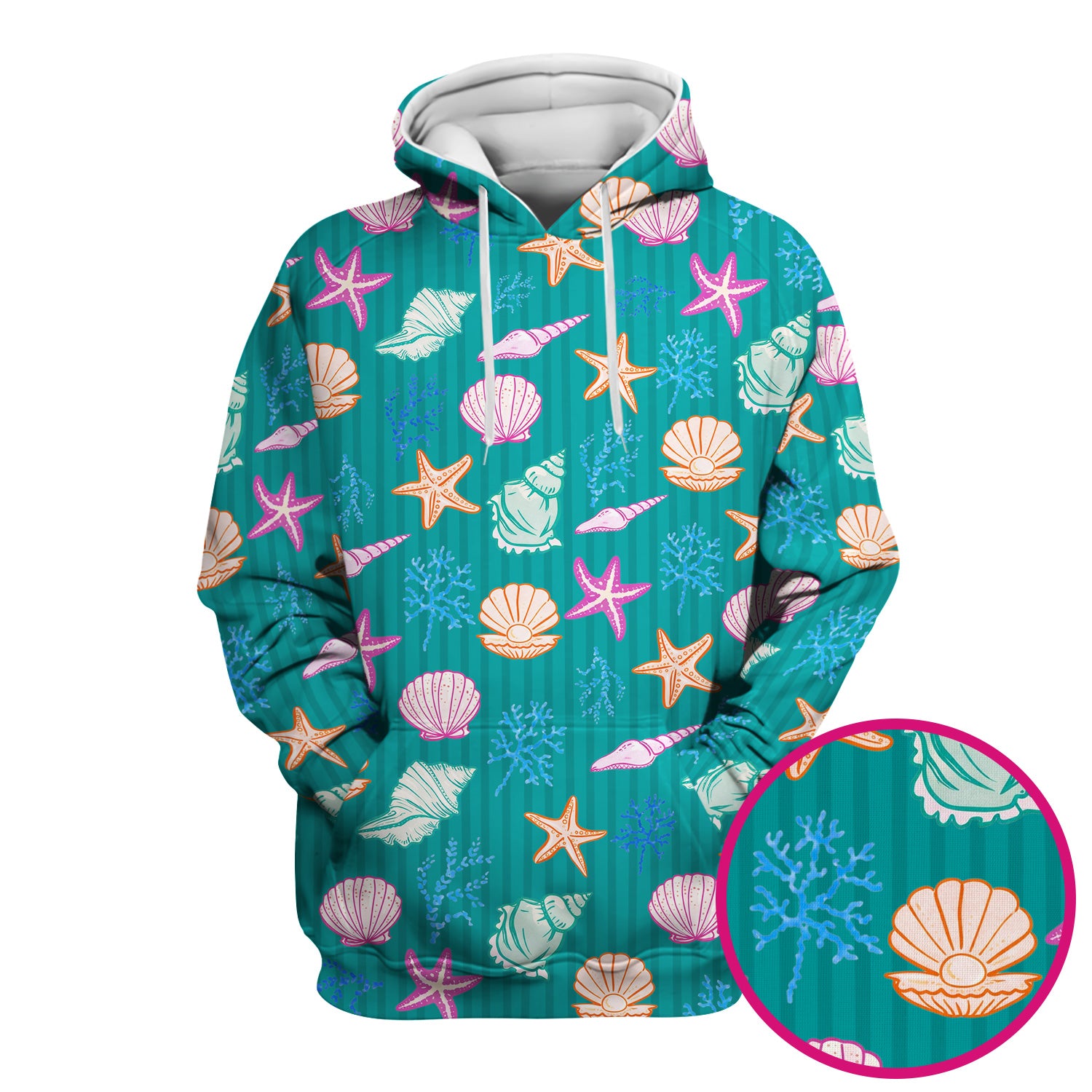 Colorful Seashell Starfish Ocean Stripe Pattern Scrub Top, Breathable Fabrics Nursing Uniform