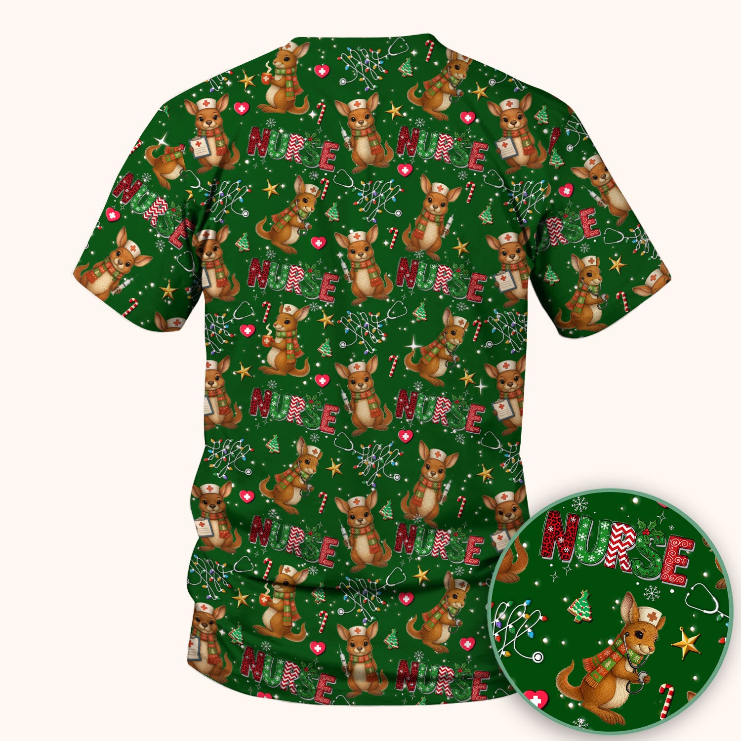 Christmas Kangaroo Nurse Scrub Top - Cute Aussie Holiday Medical Uniform - Funny Xmas Scrubs for Women