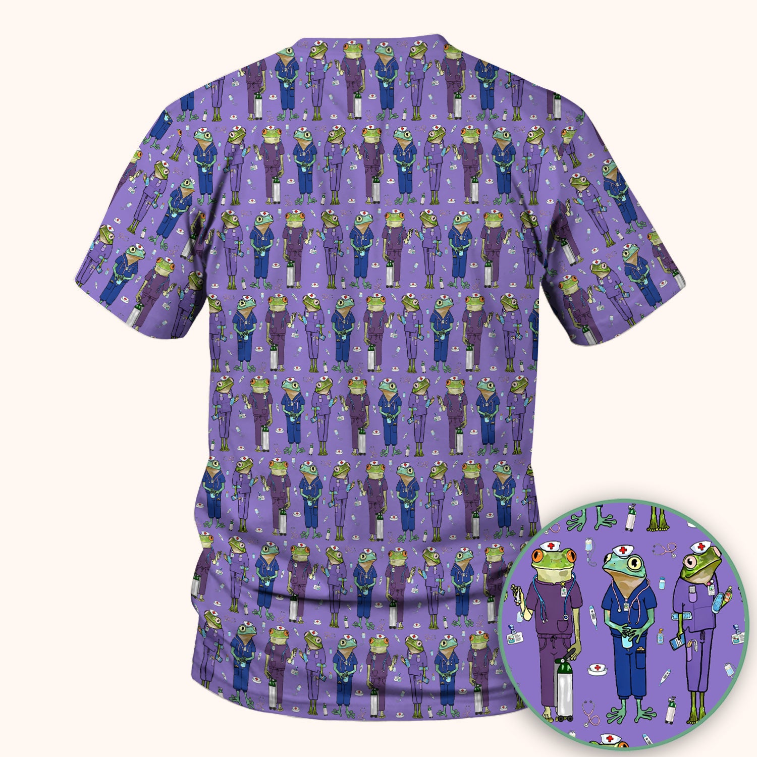 Funny Frog Nurse Pattern V Neck Scrub Top for Healthcare Workers