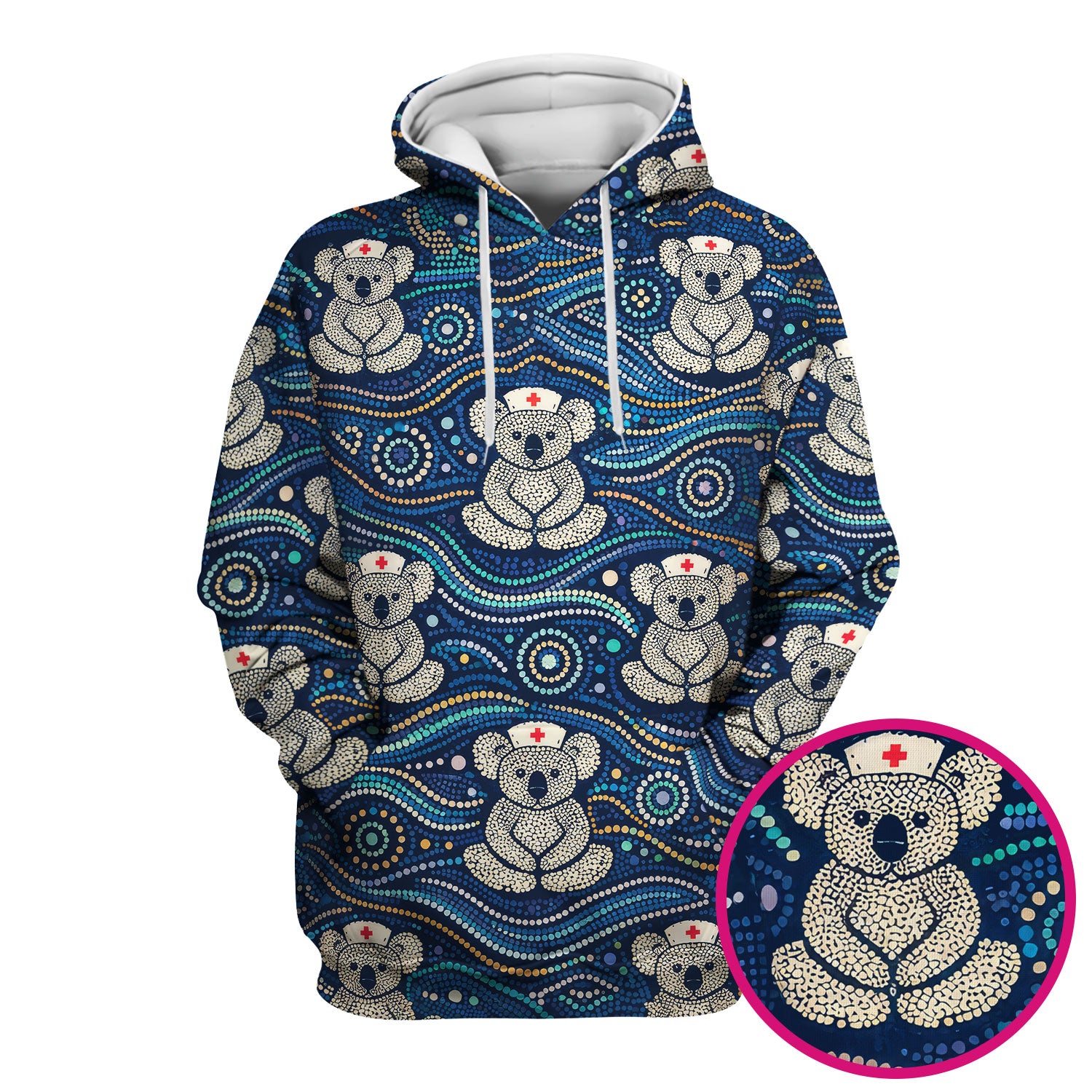 Koala Pattern Nurse Scrub Top, Aboriginal Dot Art Medical Shirt For Women, Breathable Fabrics Nursing Uniform