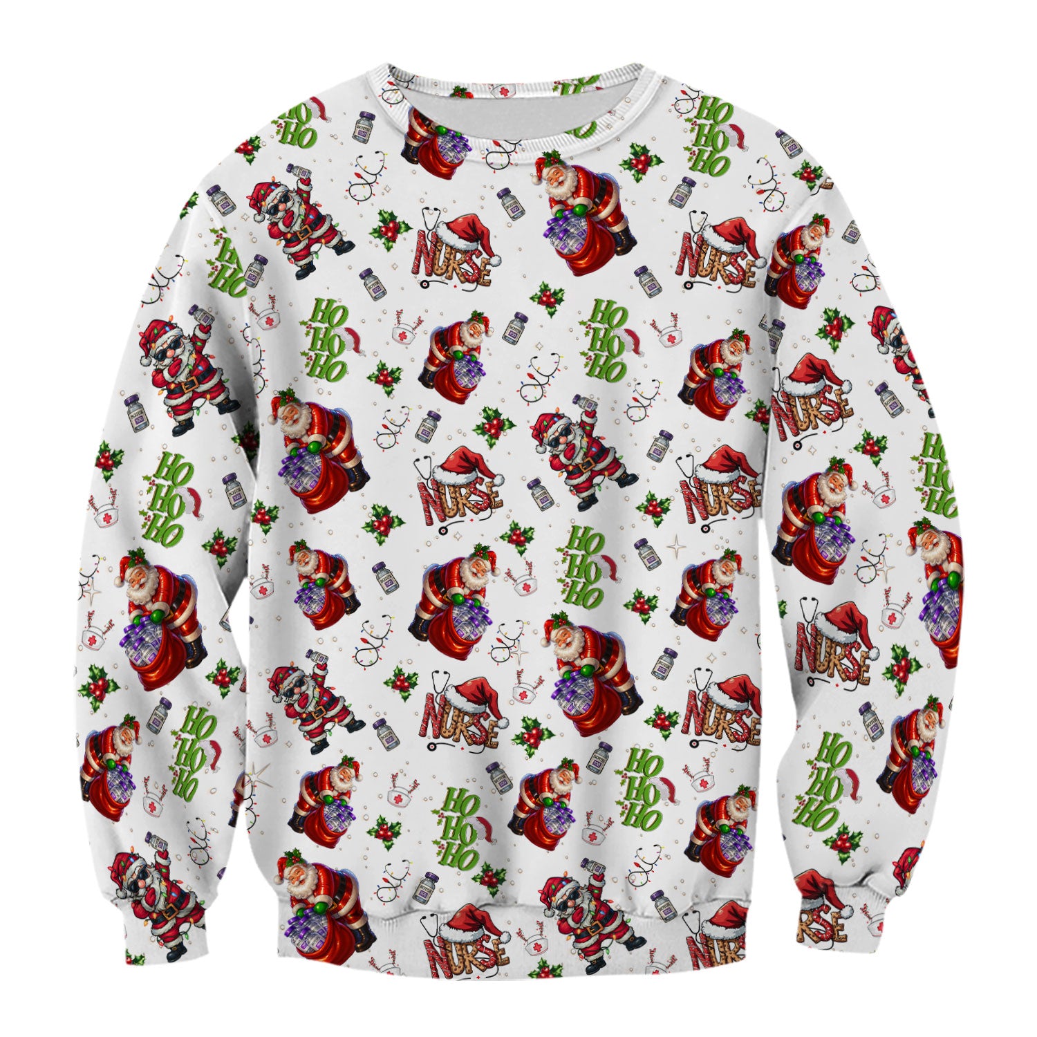 Christmas Nurse Scrub Top Multi Color - Funny Santa Claus Scrub Shirt for Women - Cute Holiday Nursing Work Shirt with Pockets