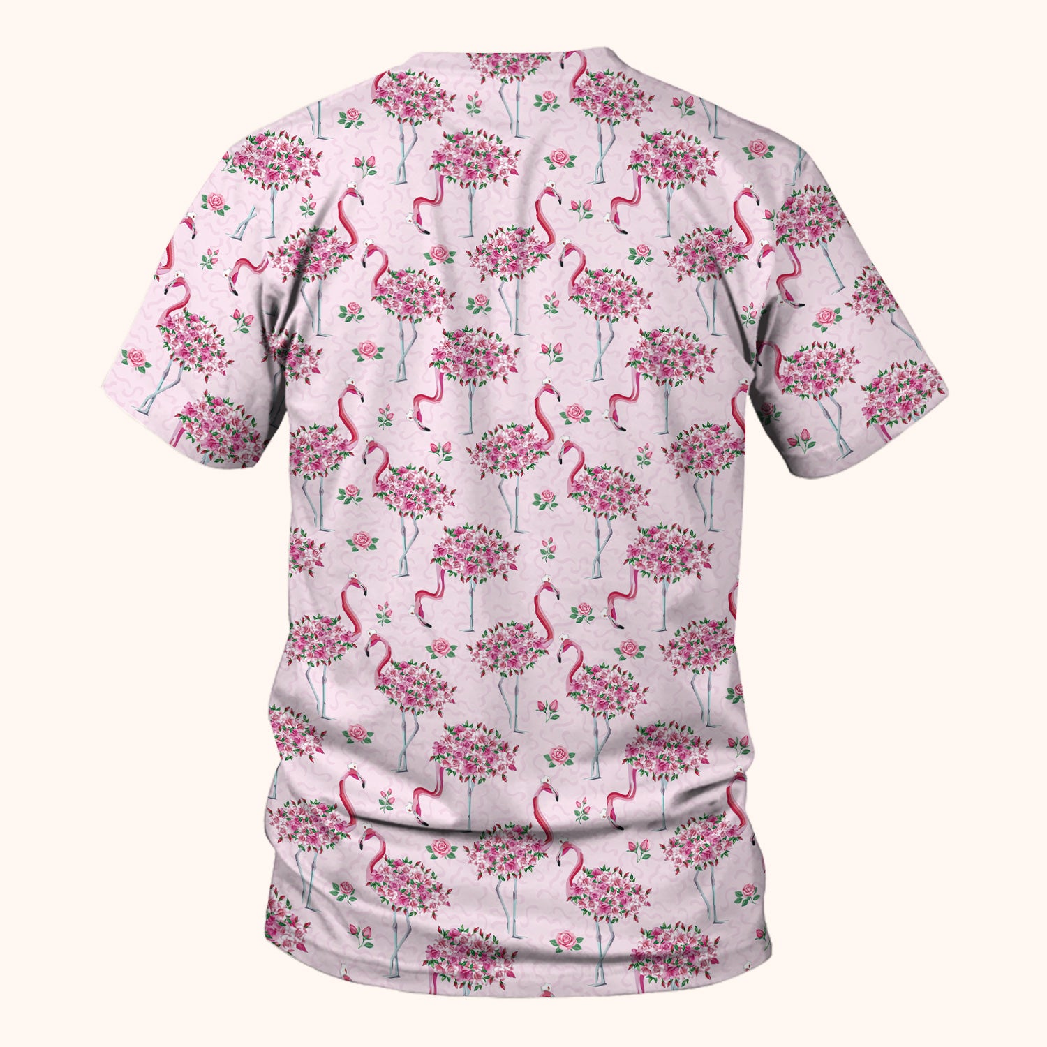 Pink Flamingo Floral Pattern Scrub Top, Comfortable Scrubs for Nurses