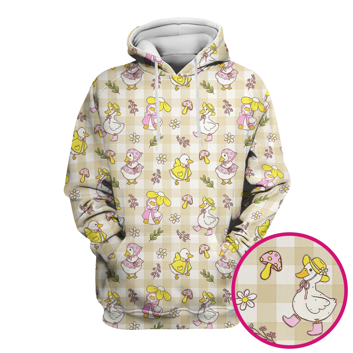Cute Duck Outfit Gingham Pattern Scrub Top, Comfortable Scrubs for Nurses