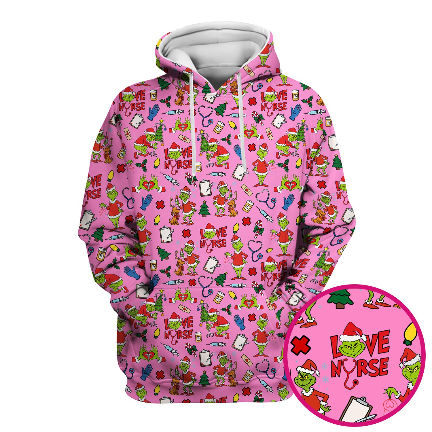 Funny Grinch Love Nurse Scrub Top - Multi Color Christmas Scrub Shirt - Cute Holiday Nursing Workwear with Pockets for Women