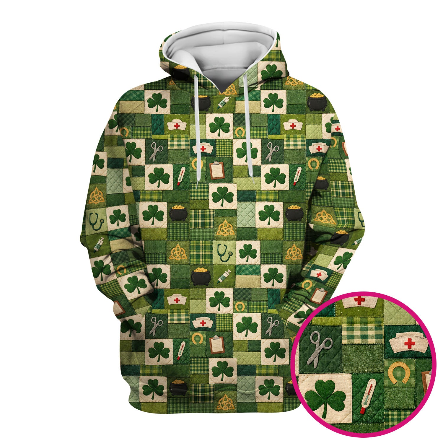 St Patrick Medical Patchwork Shamrock Scrub Top, Comfortable Scrubs for Nurses
