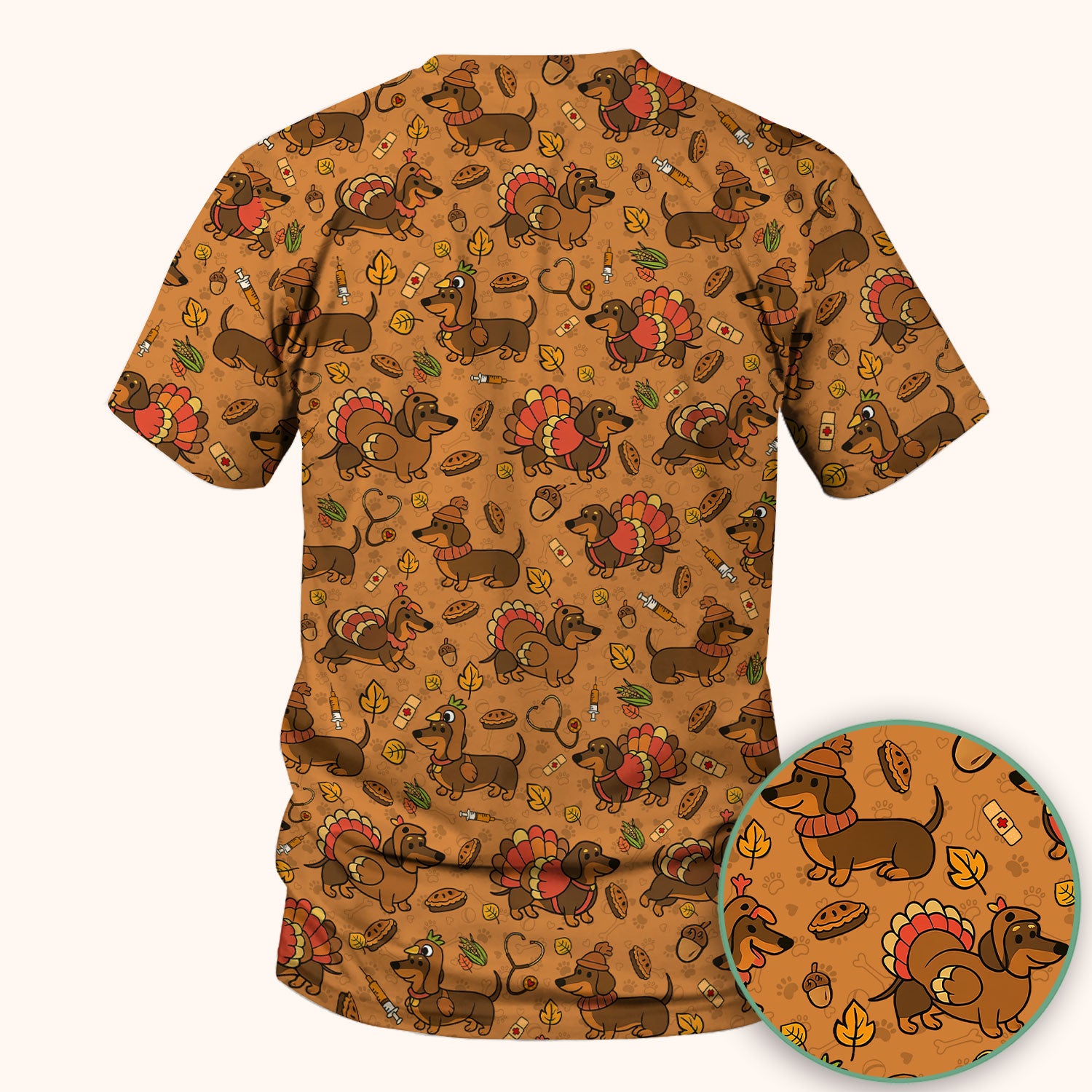 Thanksgiving Dachshund Scrubs Top - Cute Dog Turkey Medical Uniform Shirt for Nurses - Funny Holiday Gift