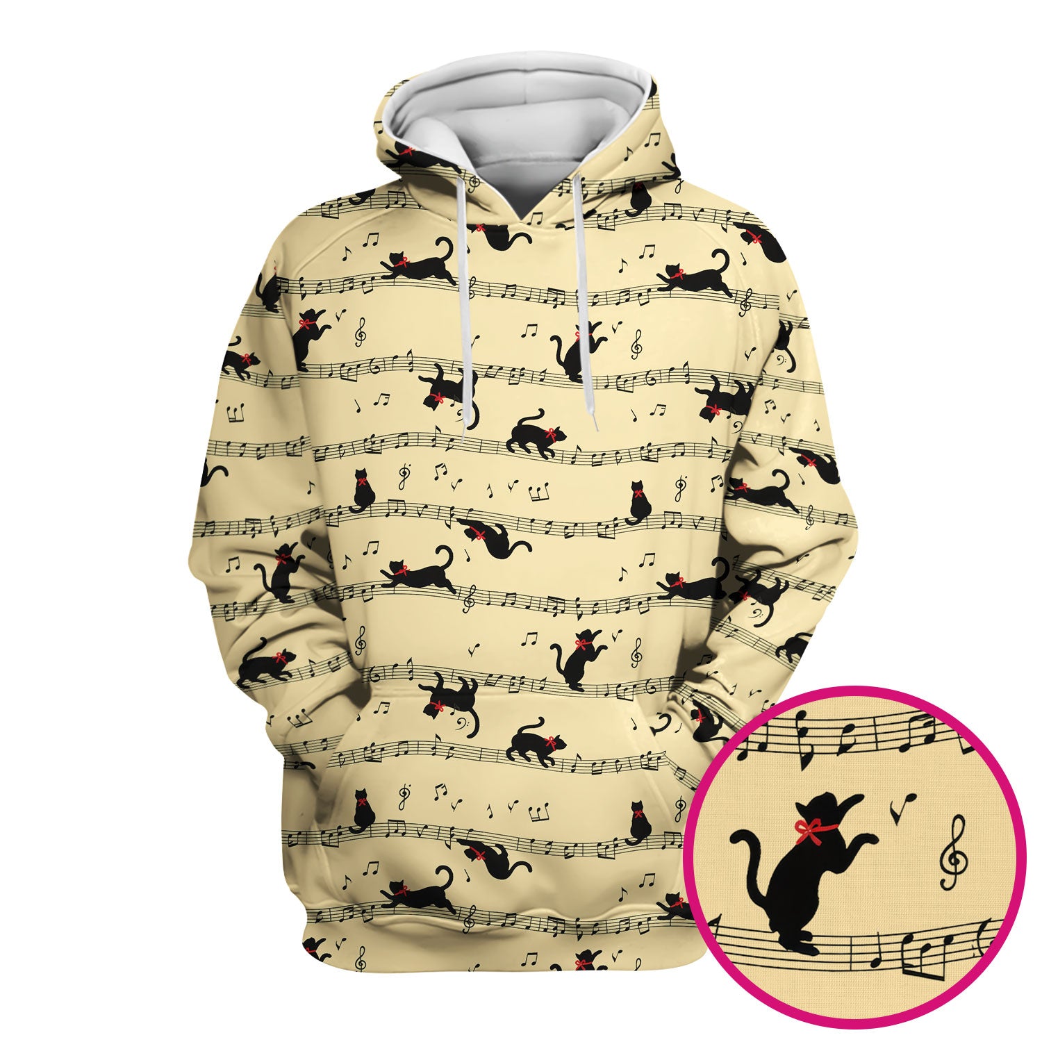 Cute Dancing Black Cat Music Staff Pattern Scrub Top, Comfortable Scrubs for Nurses