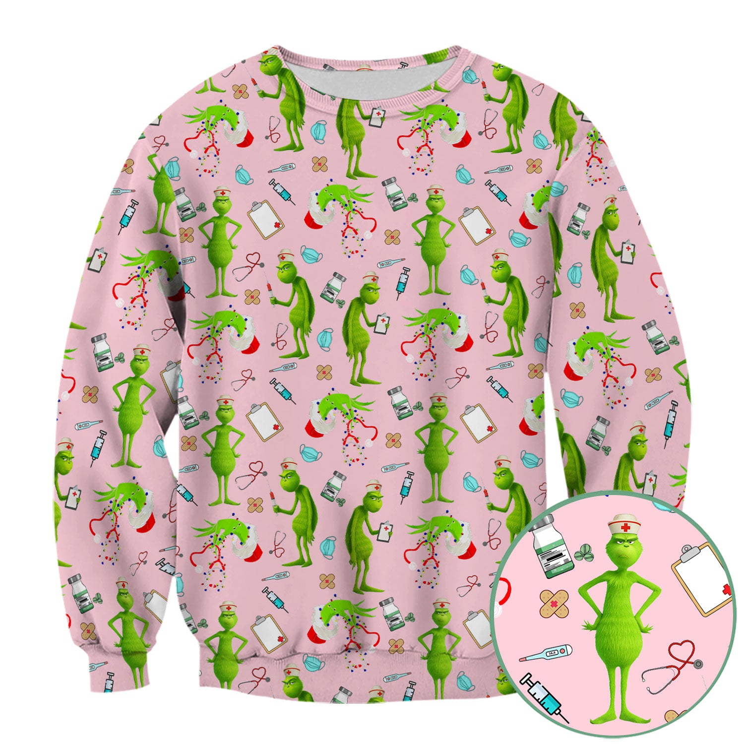 Custom Grinch Nurse Scrub Top - Funny Christmas Scrub Shirt Multi Color - Cute Holiday Nursing Workwear with Pockets