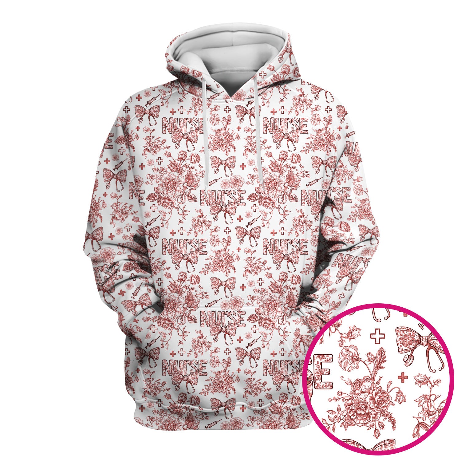 Flower Scrubs for Nurses - Toile de Jouy Style Medical Shirt - Feminine Floral Scrub Top Gift for Women in Healthcare