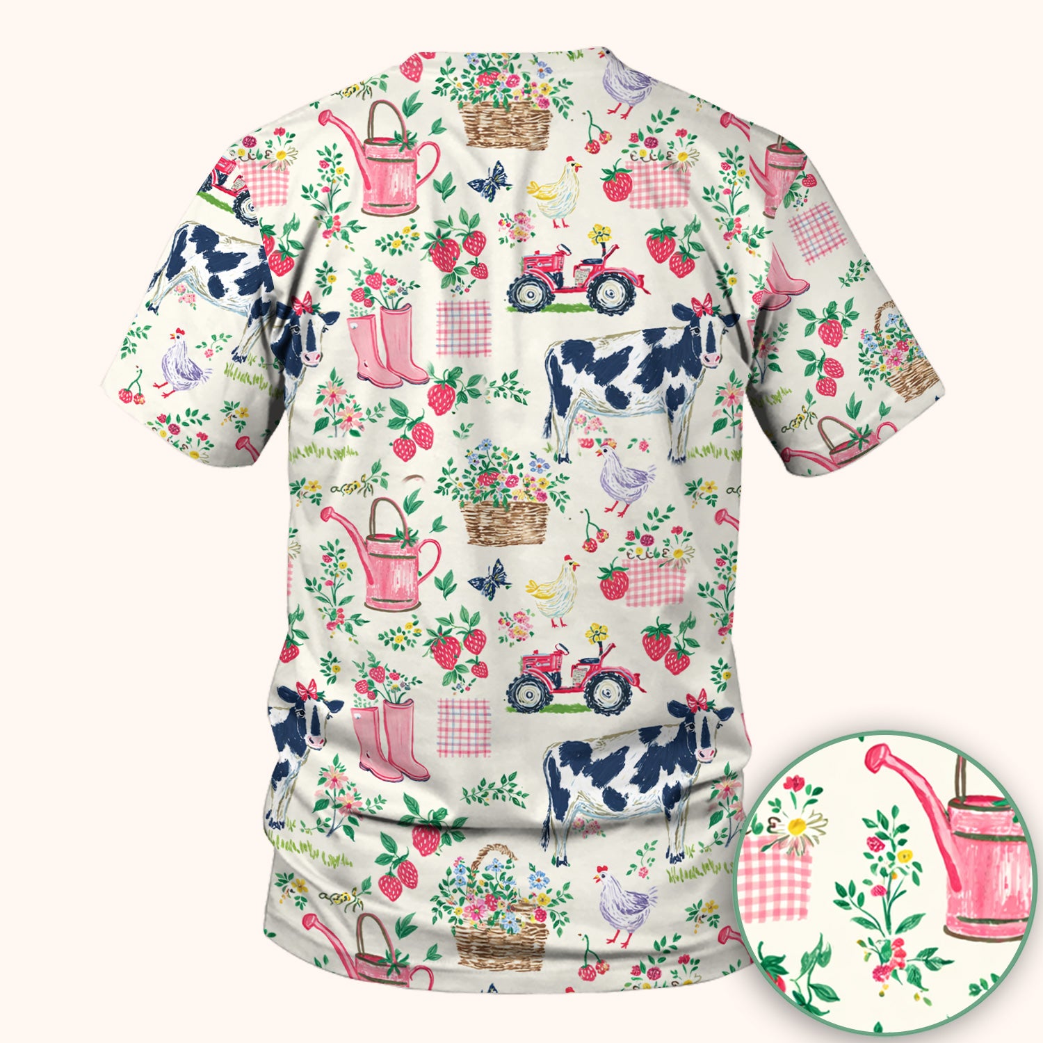 Strawberry Cow Country Style Scrub Top, Comfortable Scrubs for Nurses