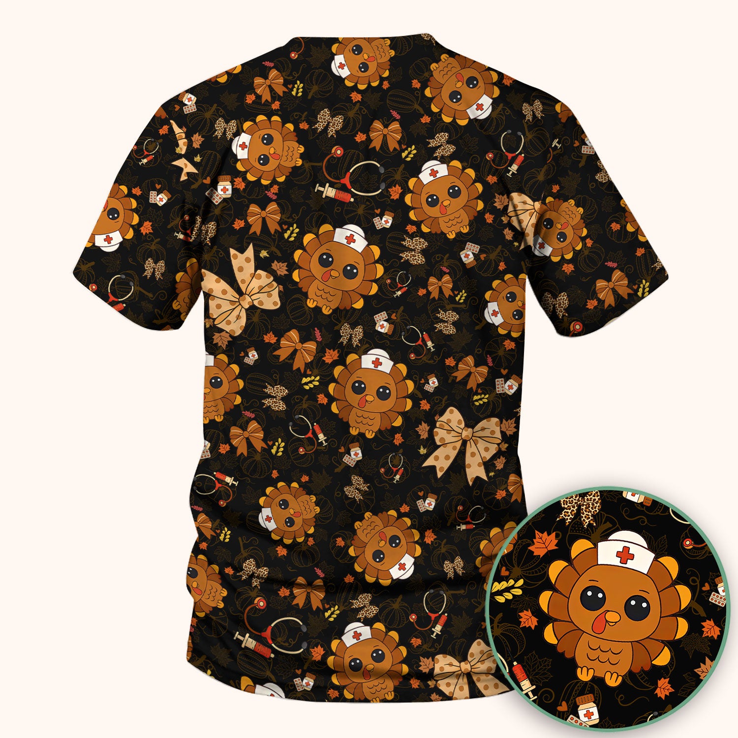Thanksgiving Turkey Scrub for Nurses - Breathable Fabrics Nursing Uniform - Autumn Med Shirt Gift for Women