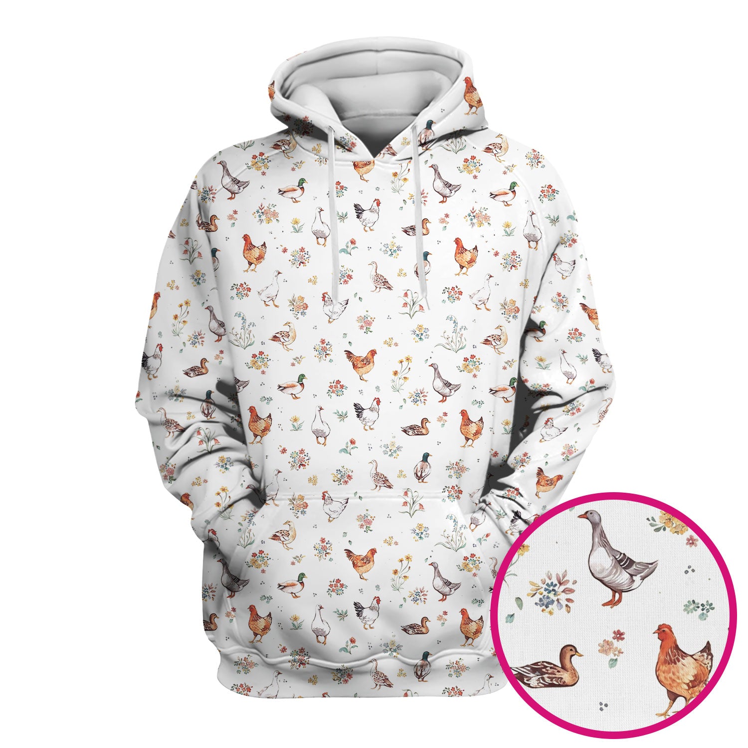 Farm Chicken Duck Floral Pattern Scrubs Top, Comfortable Scrubs for Nurses