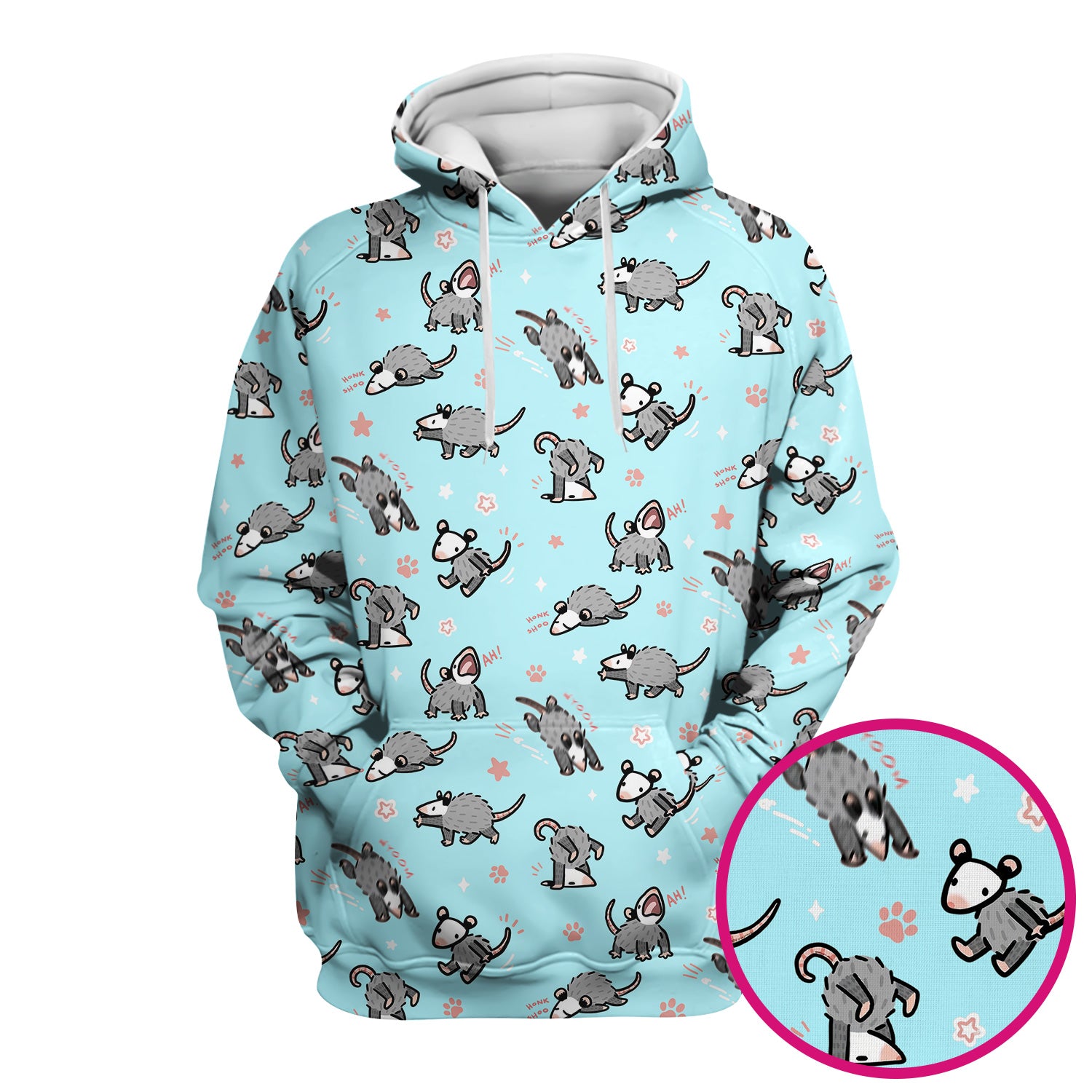Playful Cartoon Opossum Character Pattern Scrub Top, Breathable Fabrics Nursing Uniform