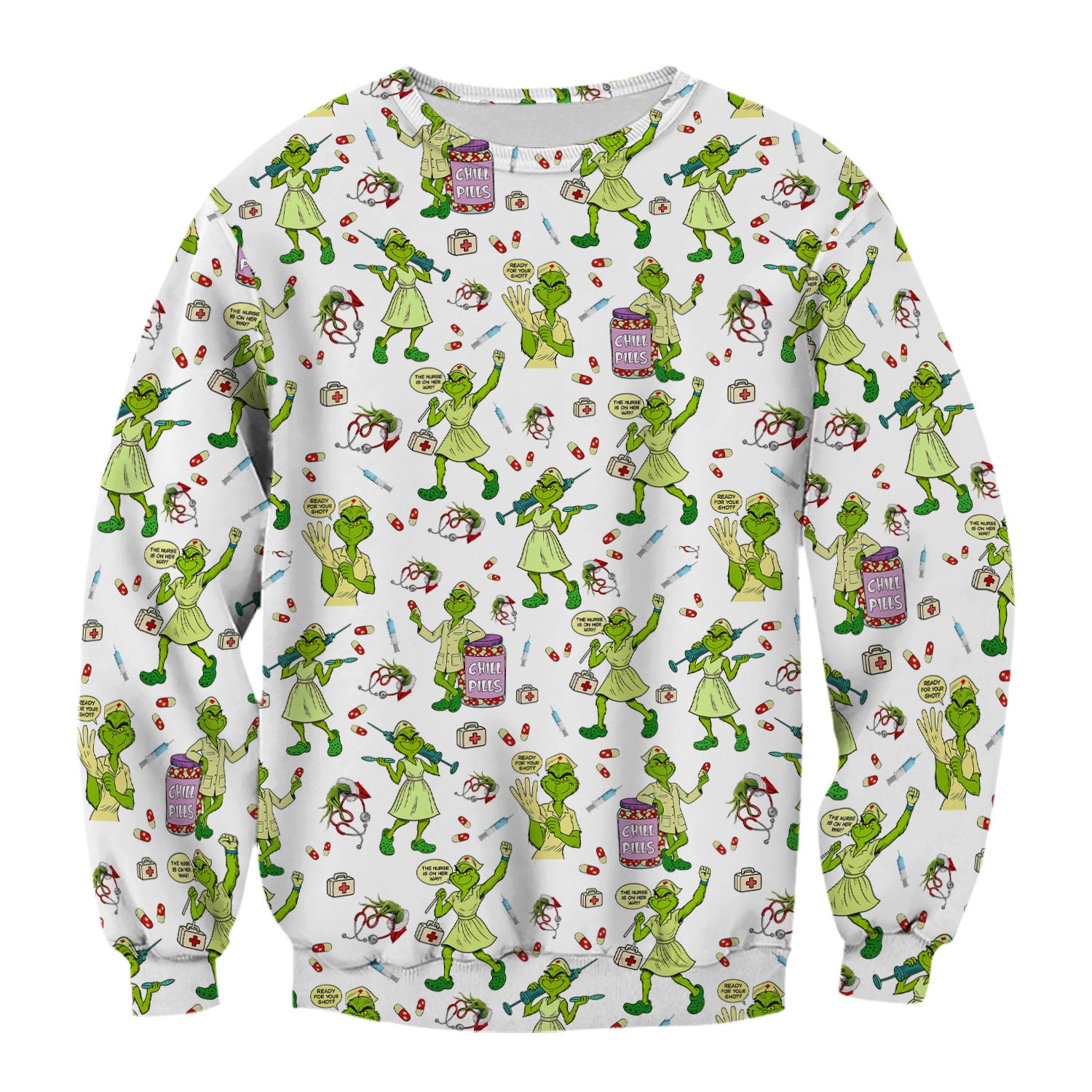 Grinch Nurse Scrub Shirt Multi Colors - Funny Chill Pills Scrub Top - Christmas Nursing Work Shirt with Pockets for Women