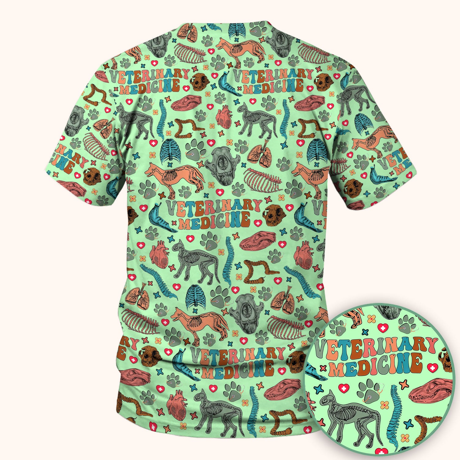 Vet Tech Scrub Top - Veterinary Medicine Pattern - Animal Medical Uniform for Women Nurse Gift