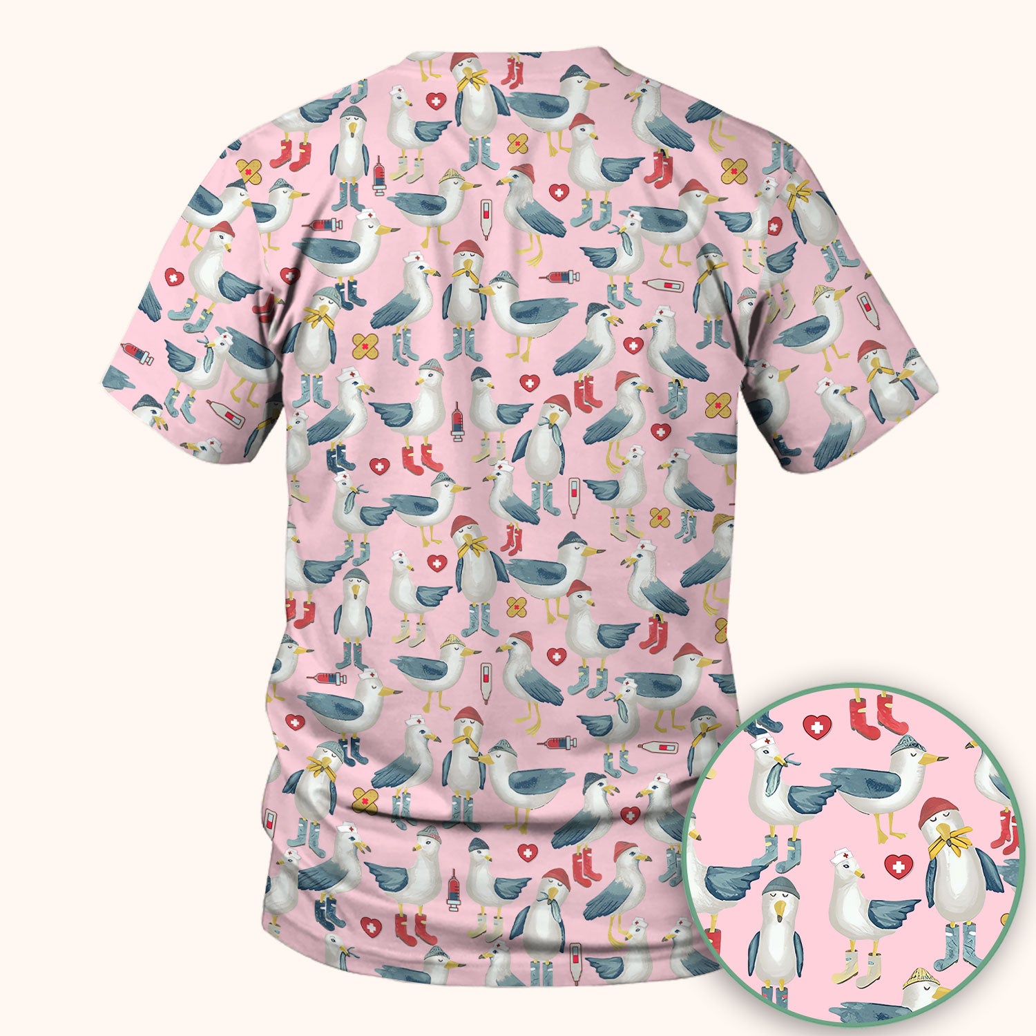 Seagull Scrub Top for Nurses - Adorable Birds Medical Uniform - Funny Shirt for RN CNA LPN