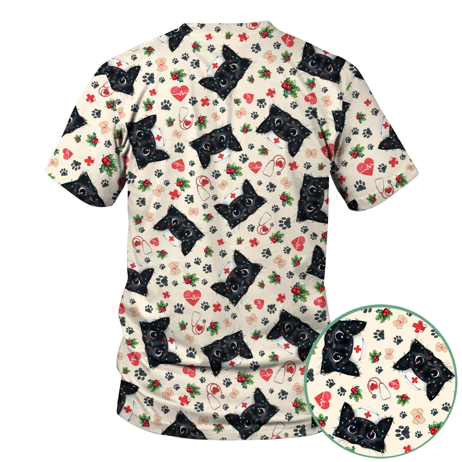 Black Cat Scrub Top for Nurse - Cute Kittens Christmas Medical Uniform - Funny Holiday Gift for Women
