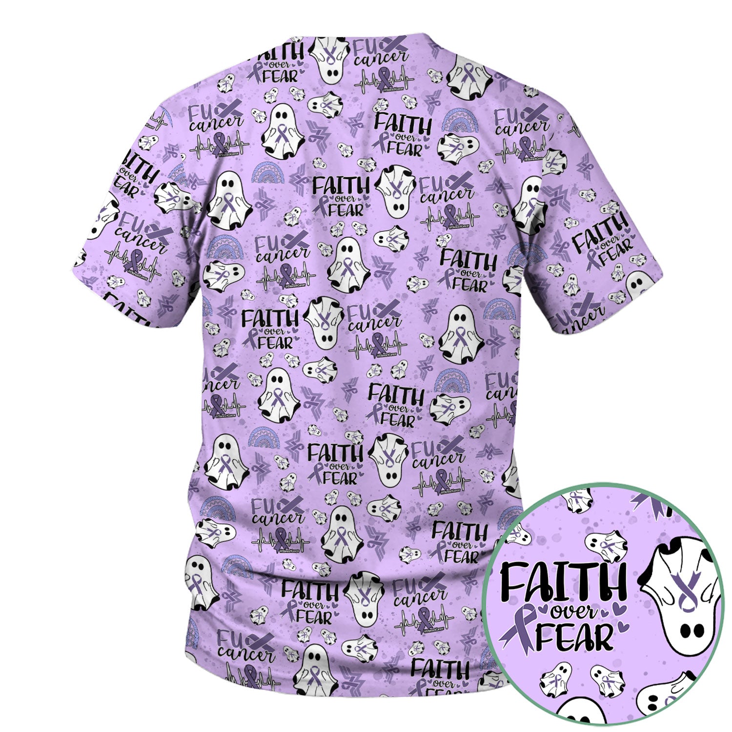 Periwinkle Ribbon Stomach Cancer Scrub Top - Awareness Nurse Shirt - November Warrior Survivor Medical Uniform Gift