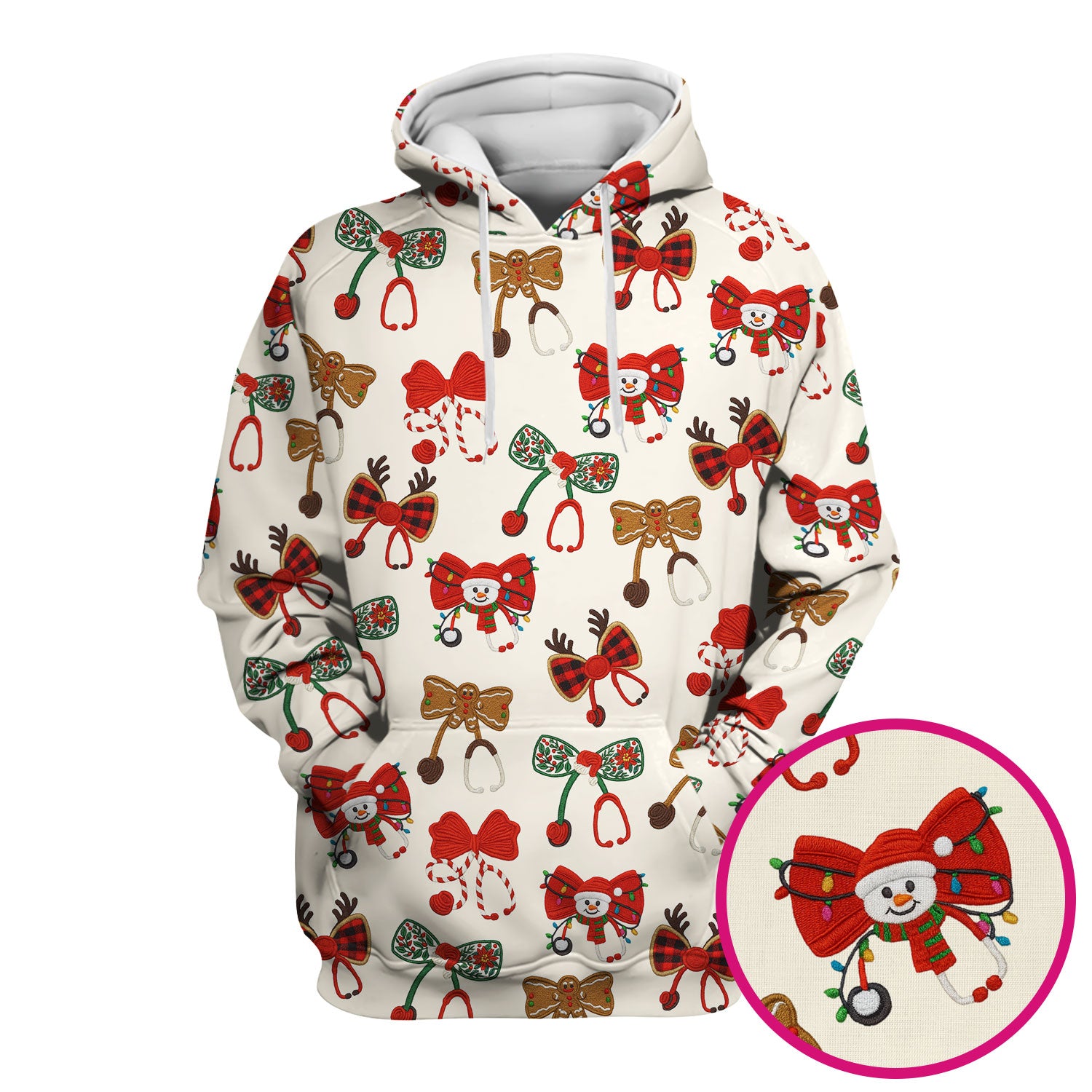Christmas Stethoscope Bow Nurse Scrub Top, Xmas Pattern Scrub Shirt, Holiday Nursing Uniform