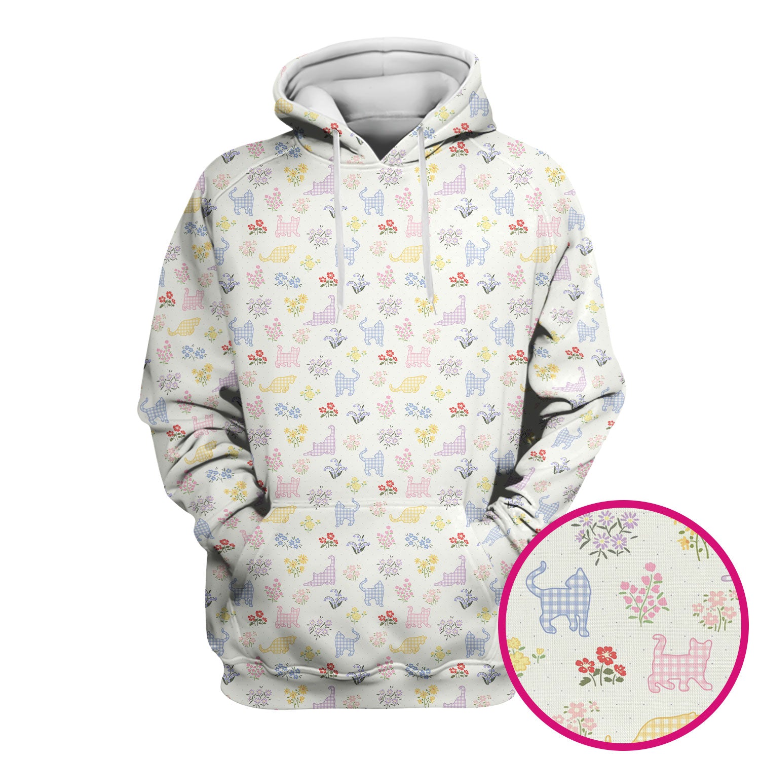 Pastel Cat Floral Nurse Scrub Top, Cute Cat Medical Pattern Shirt, Breathable Fabrics Nursing Uniform