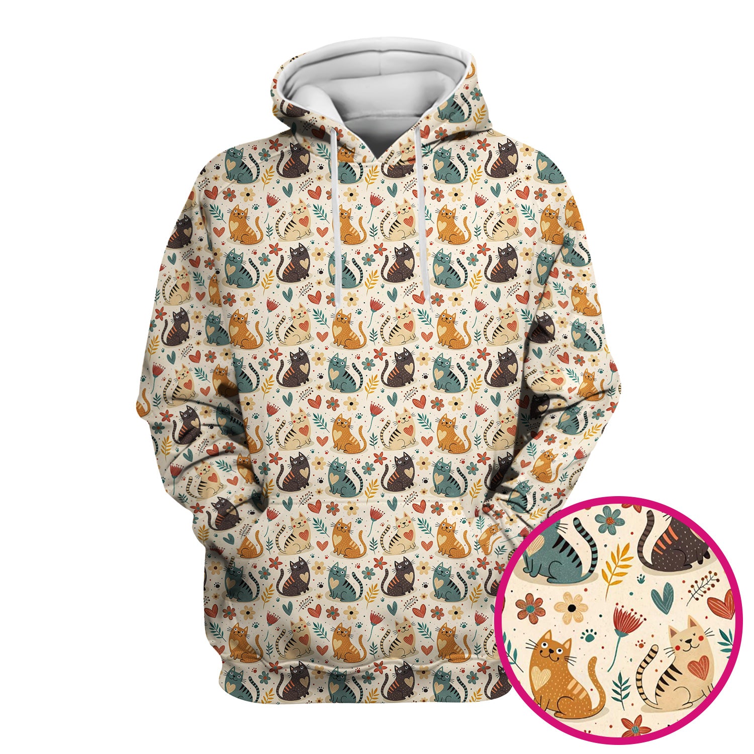 Cute Cat Print V Neck Scrub Top for Nurses, Floral Medical Uniform