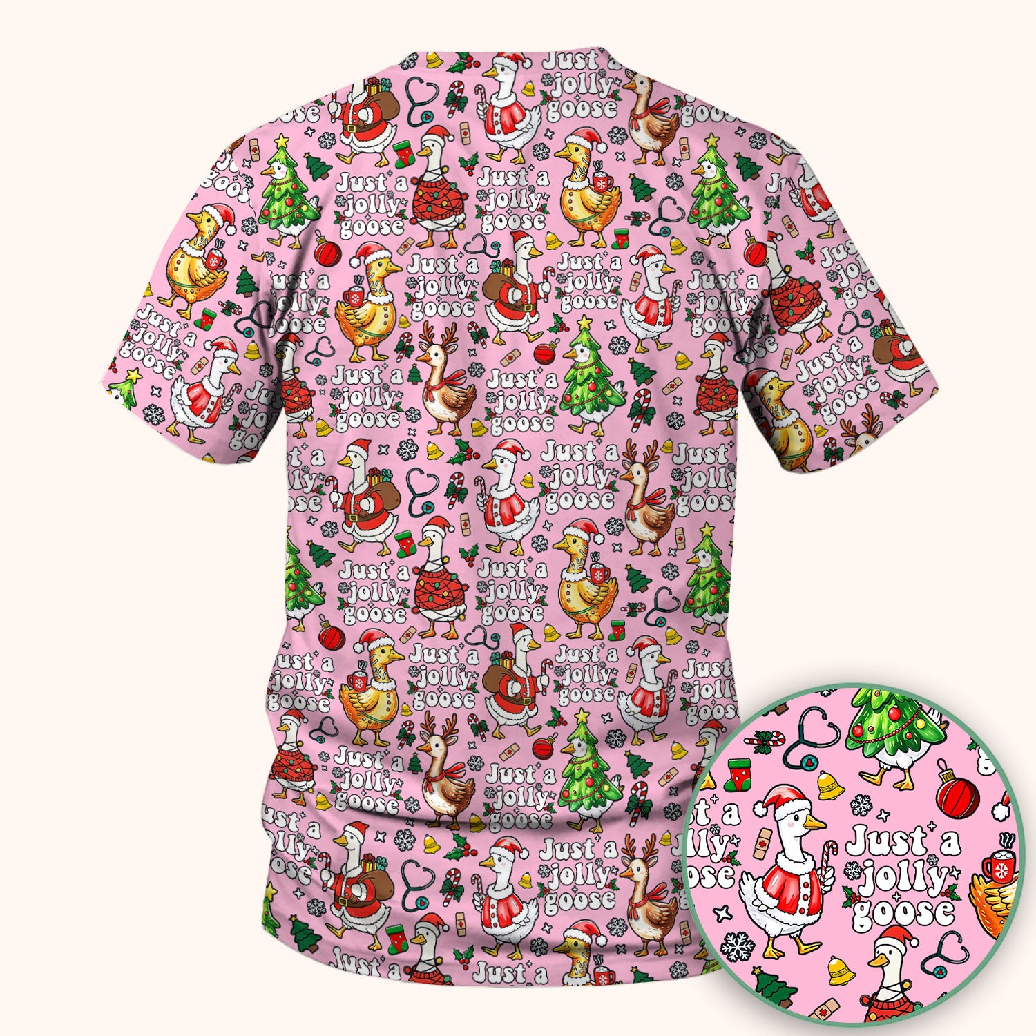 Christmas Goose Scrub Top for Nurse - Funny Jolly Holiday Medical Shirt for Women