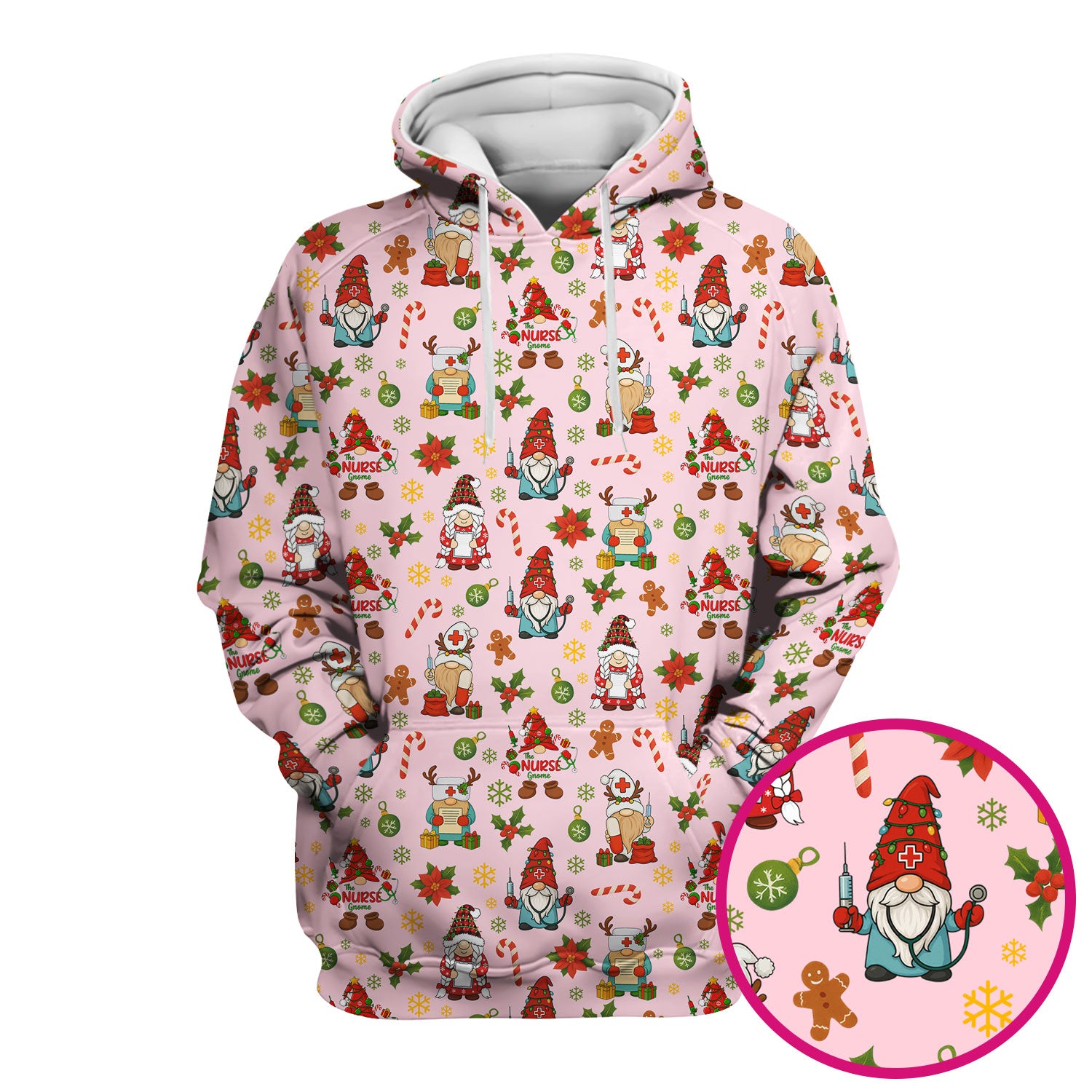 Funny Christmas Scrub Shirt - Gnome Santa Print Scrubs for Nurses - Holiday Medical Scrub Top Gift for Women, Men, CNA, RN, Doctor, Medical Staff