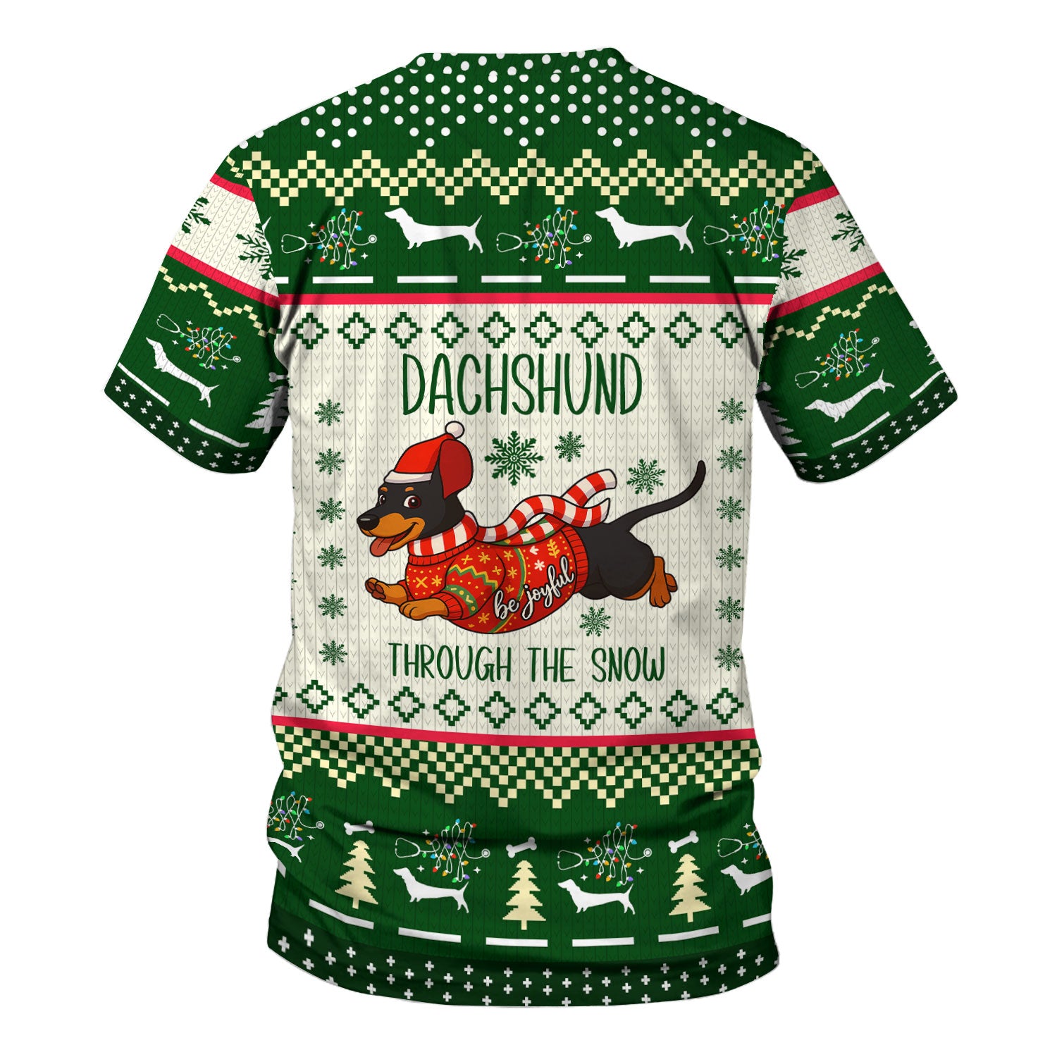 Wiener Dog Through The Snow Christmas Scrub Top - Cute Dachshund Nurse Shirt - Funny Holiday Medical Uniform