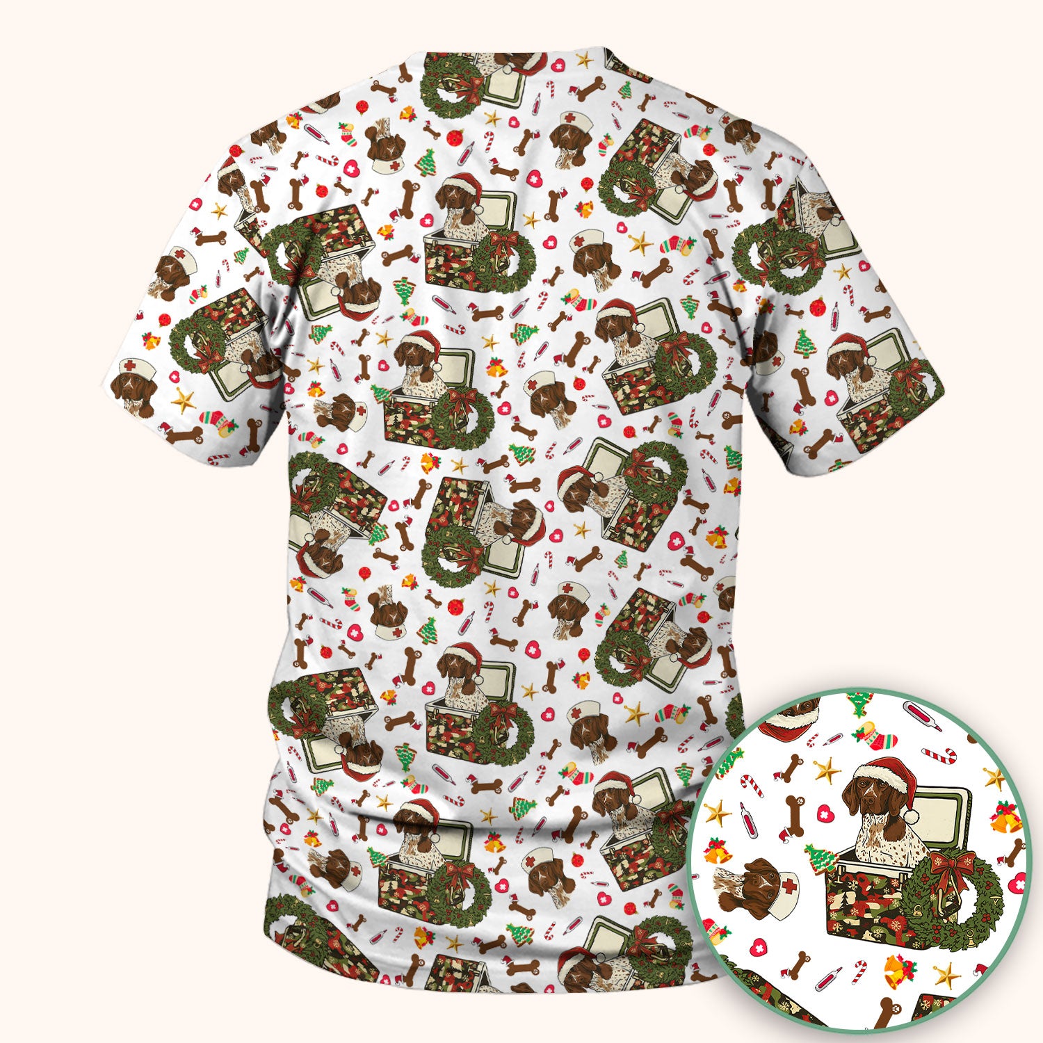 Christmas Dachshund Scrub Top - Cute Sausage Dog Nurse Shirt - Funny Holiday Medical Uniform for Women RN LPN CNA Gift