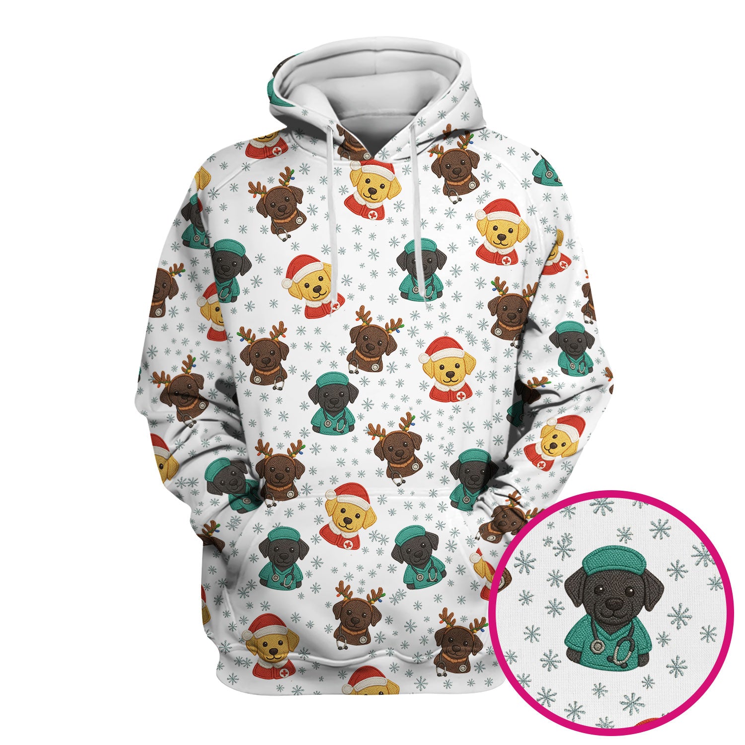 Christmas Dog Pattern Scrub Top, Cute Puppy Nurse Scrub Shirt, Holiday Nursing Uniform