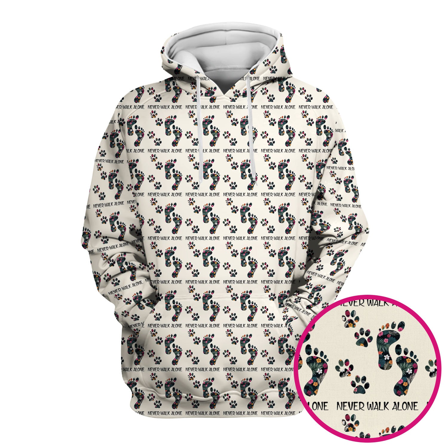 Never Walk Alone Scrub Top, Floral Paw Print Medical Scrub Shirt for Nurses, Vet Techs And Healthcare Workers