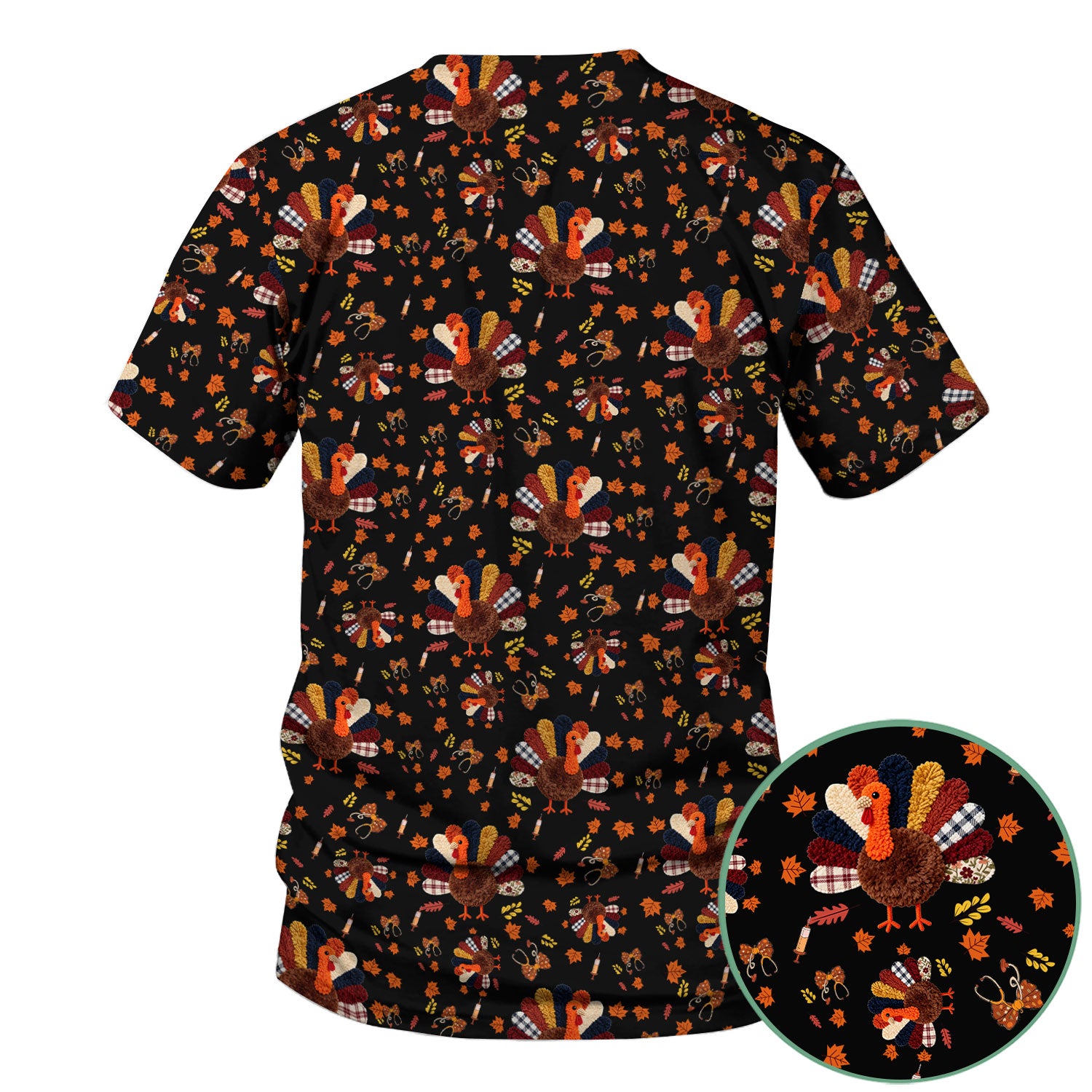 Thanksgiving Comfortable Scrubs for Nurses - Funny Autumn Turkey Shirt - Breathable Fabrics Nursing Uniform