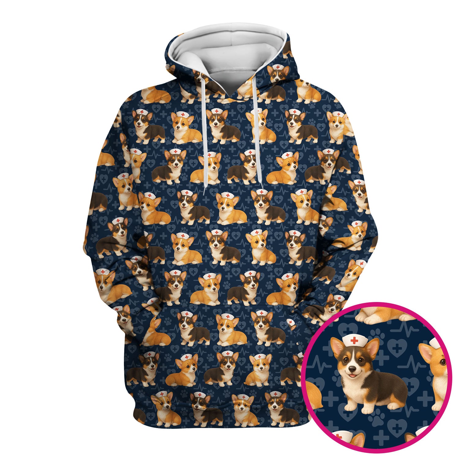 Christmas Corgi Scrubs for Women - Cute Dog Pattern Medical Scrub Top - Festive Holiday Christmas Scrubs with Adorable Corgi Design