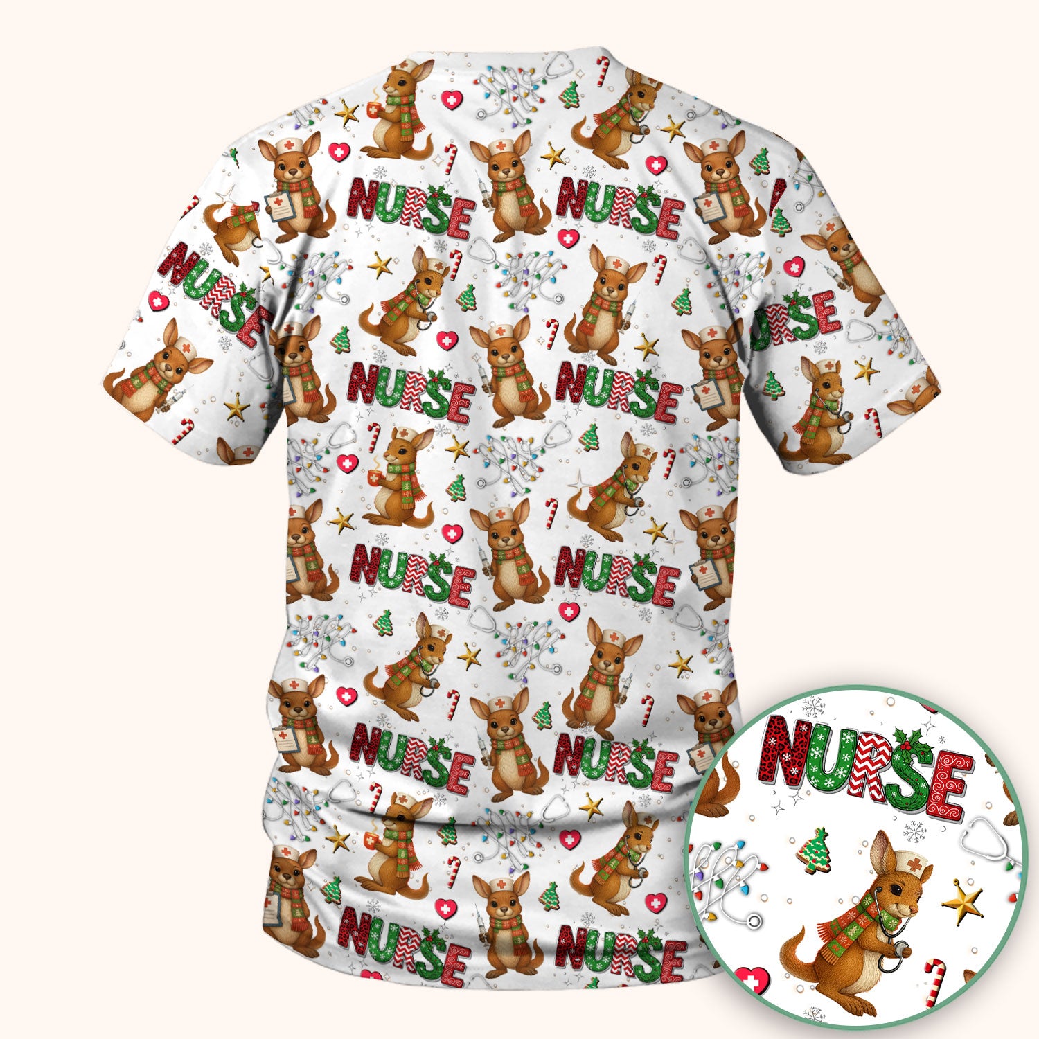 Aussie Kangaroo Christmas Scrub Top - Funny Holiday Nurse Shirt for Women - Cute Animal Medical Uniform