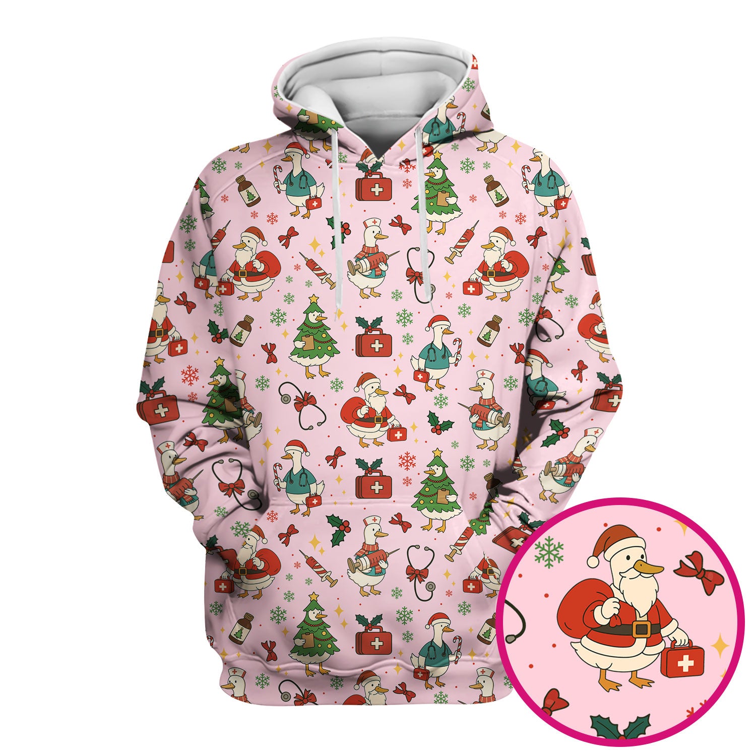 Funny Christmas Duck Nurse Scrub Top - Cute Santa Pattern Holiday Shirt for Women - Festive Nursing Outfit Gift for RN LPN CNA