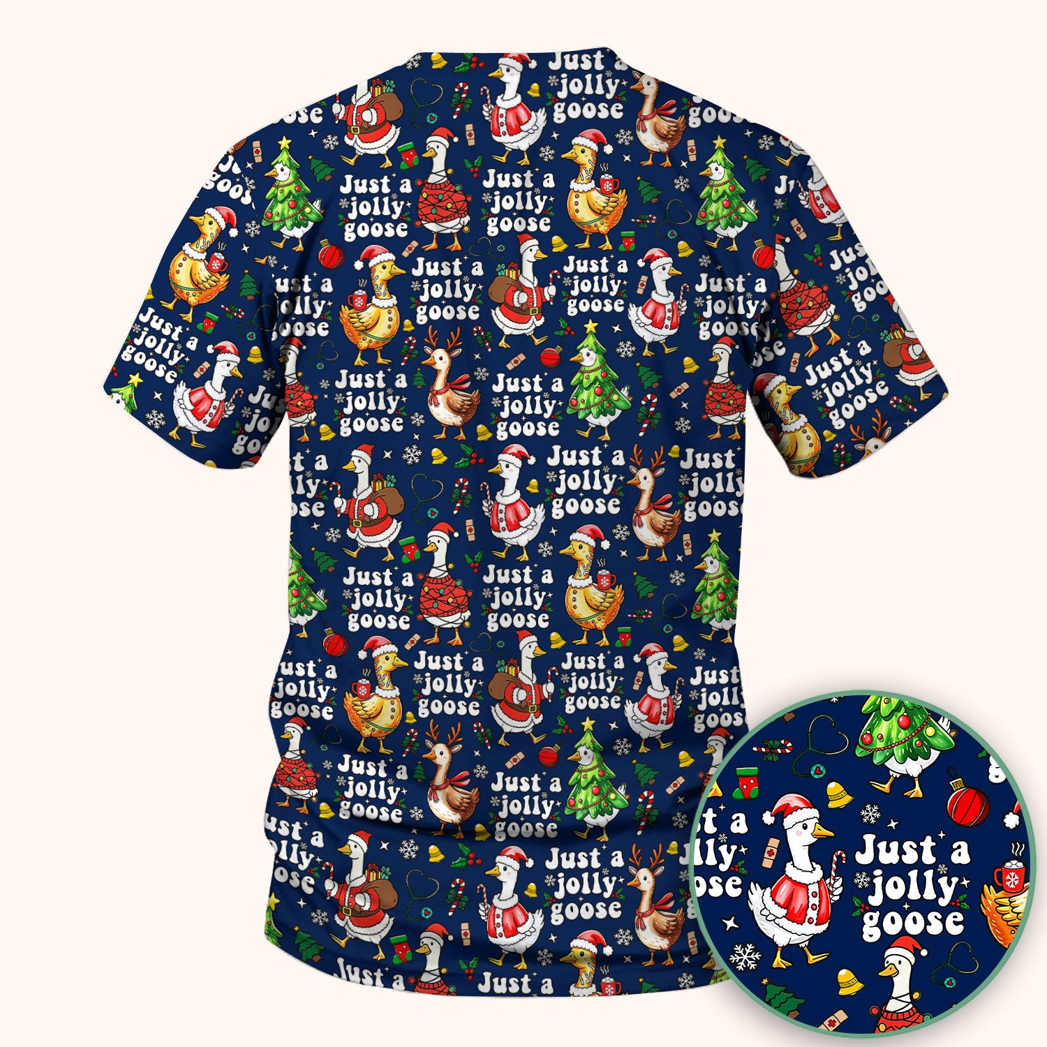 Just a Jolly Goose Funny Christmas Scrub Top - Holiday Medical Uniform for Nurse - Santa Goose Shirt Gift for Women