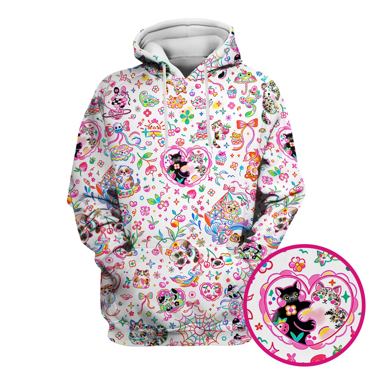 Colorful Kawaii Cat Heart Doodle Pattern Scrub Top, Comfortable Scrubs for Nurses