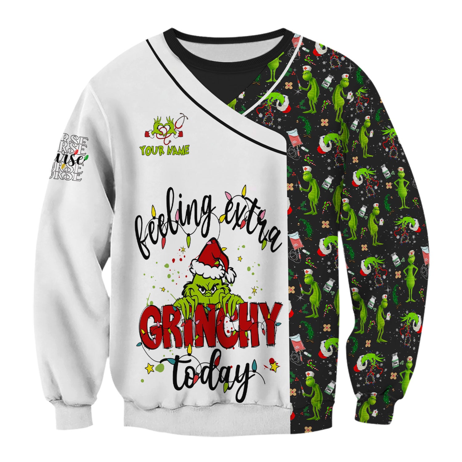 Custom Grinch Nurse Scrub Top Multi Color - Feeling Extra Grinchy Today Christmas Scrub Shirt - Funny Holiday Nursing Workwear