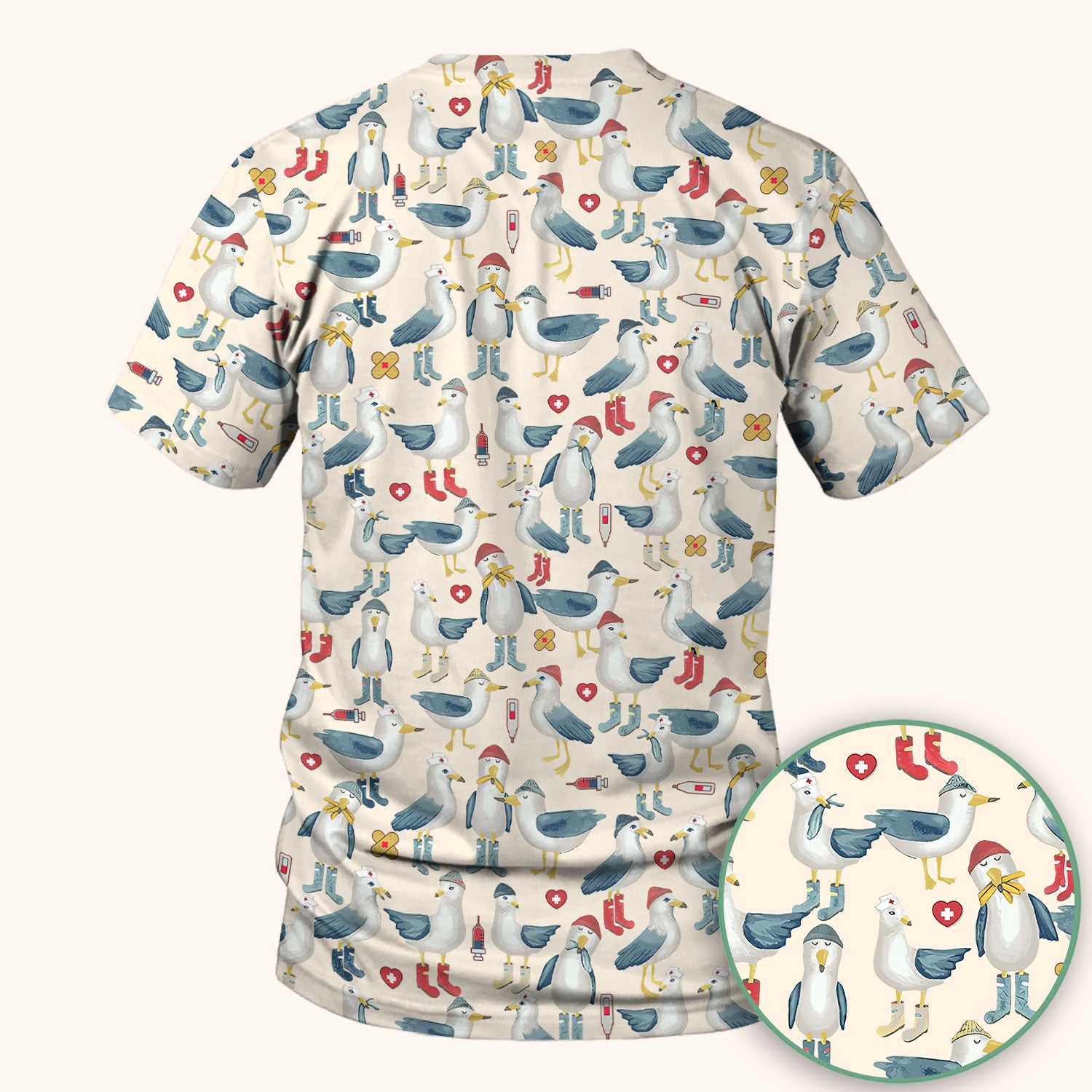Seagull Scrub Top for Nurses - Adorable Birds Medical Uniform - Funny Shirt for RN CNA LPN